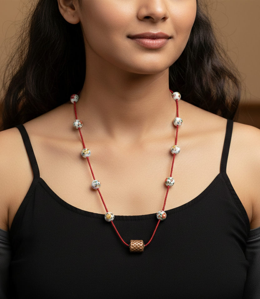 Jadau and Handpainted Bead Necklace