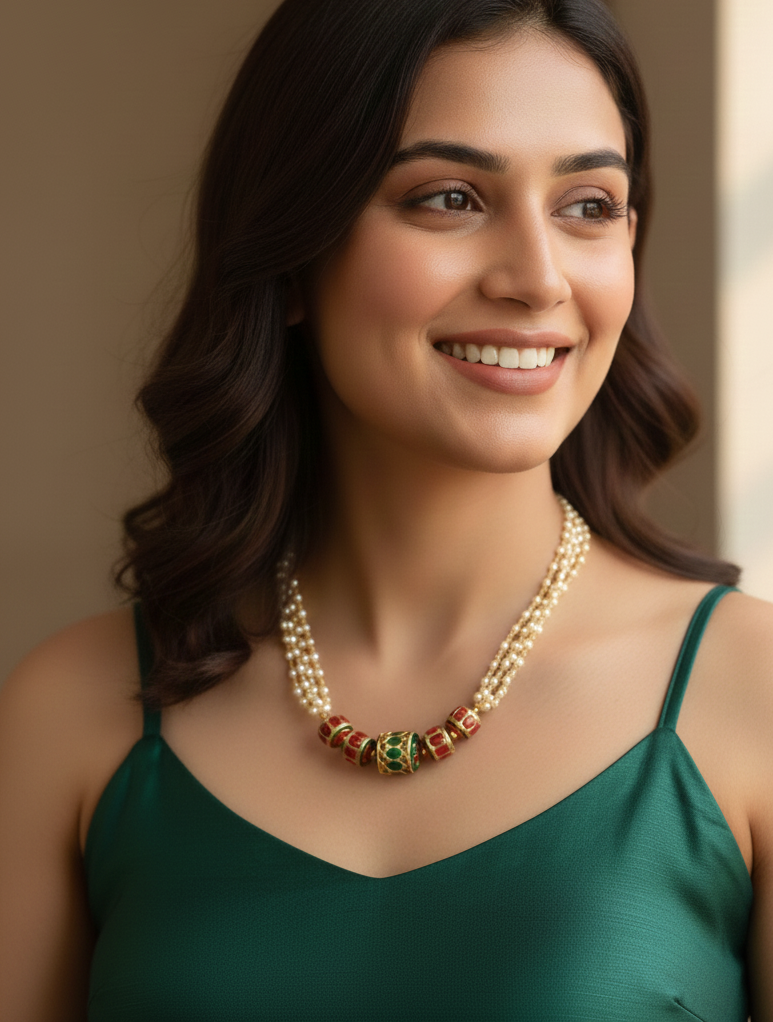 Jadau Stone Beads Pearl Layered Mala