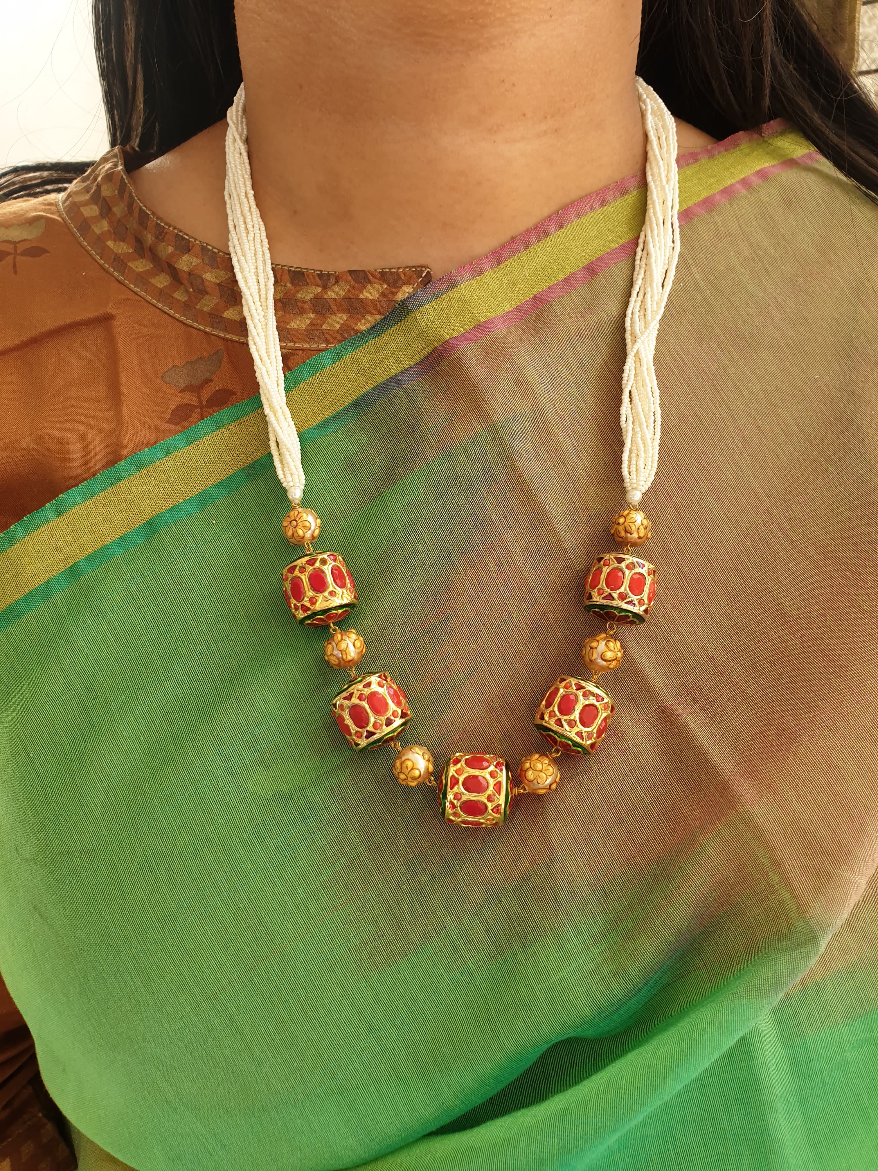 Traditional Jadau Long Necklace With Earrings