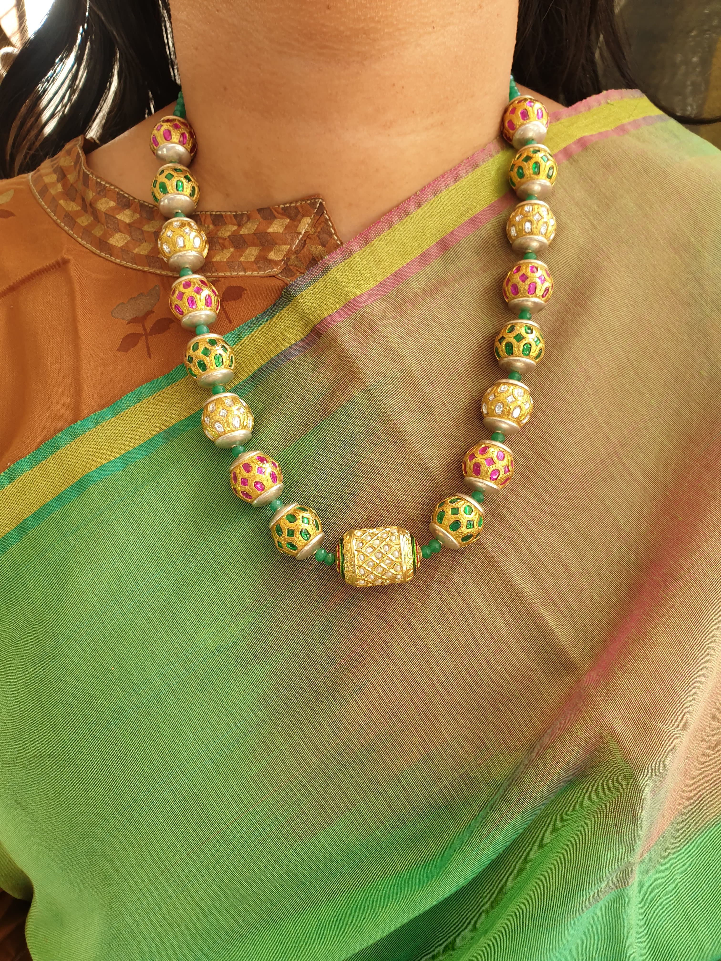 Real Pearl Jadau Bead Necklace With Earrings