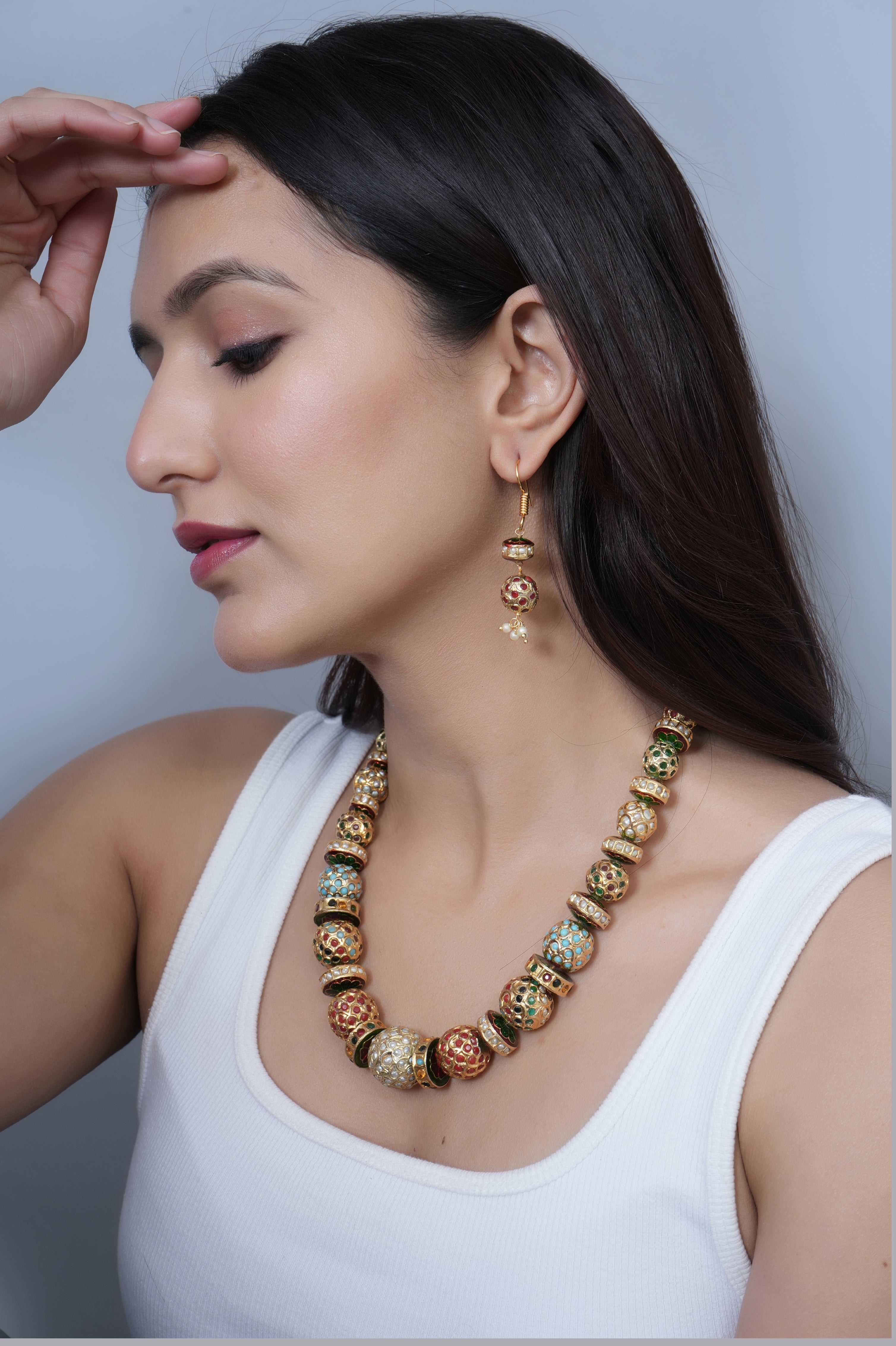 Multicolor Traditional Jadau Disc Bead Necklace