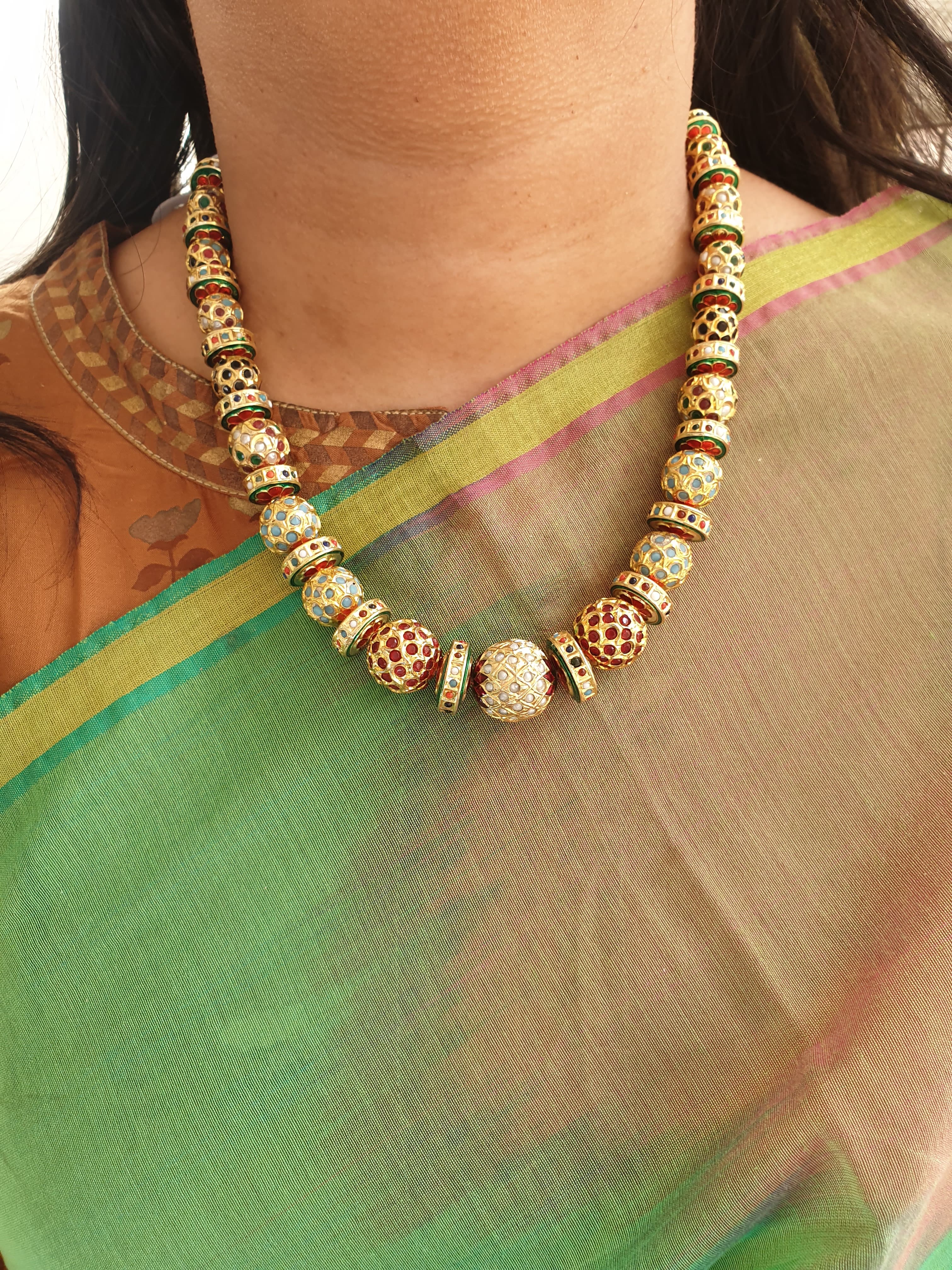 Gold Tone Jadau Beads Disc Necklace