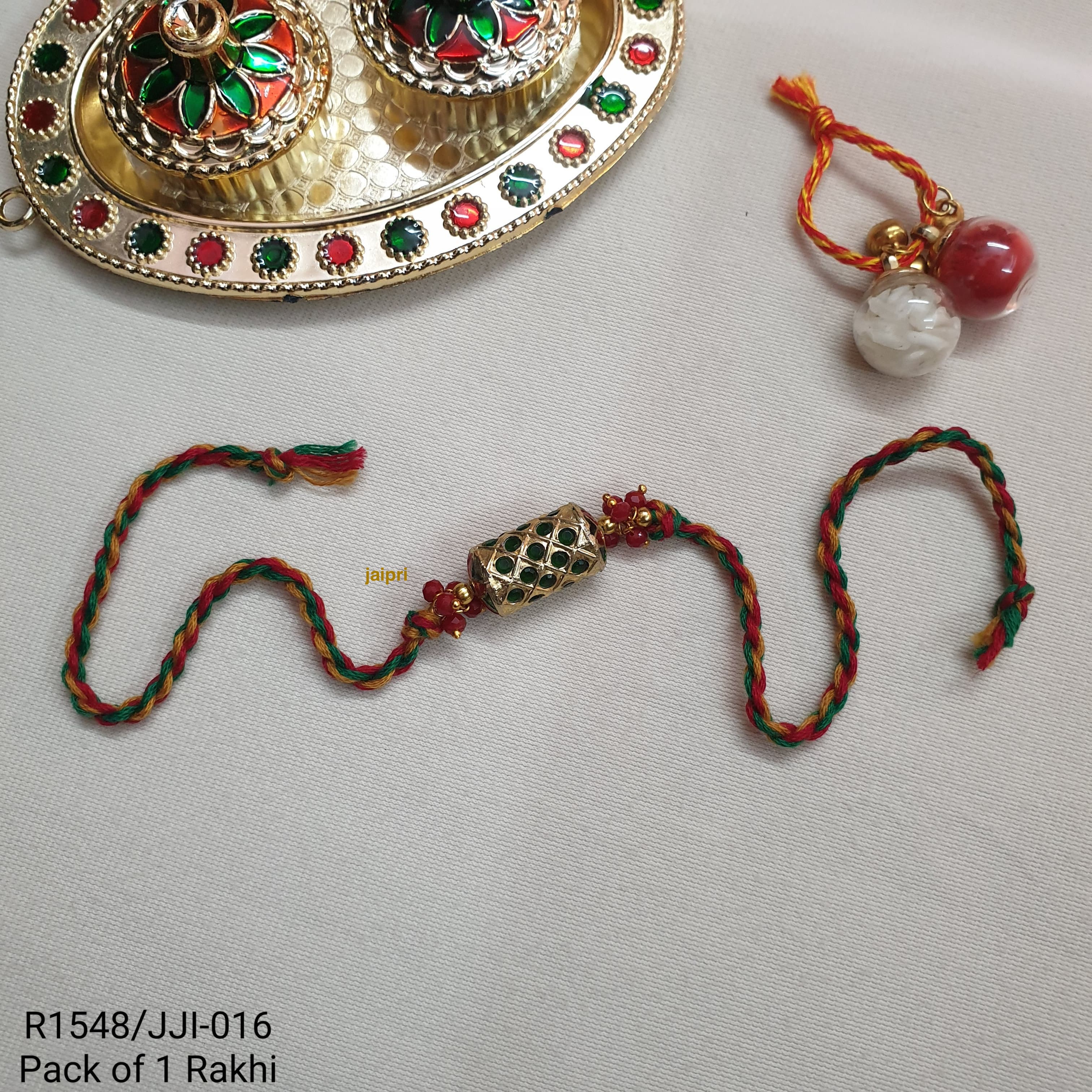 Green Jadau Stone Rakhi
