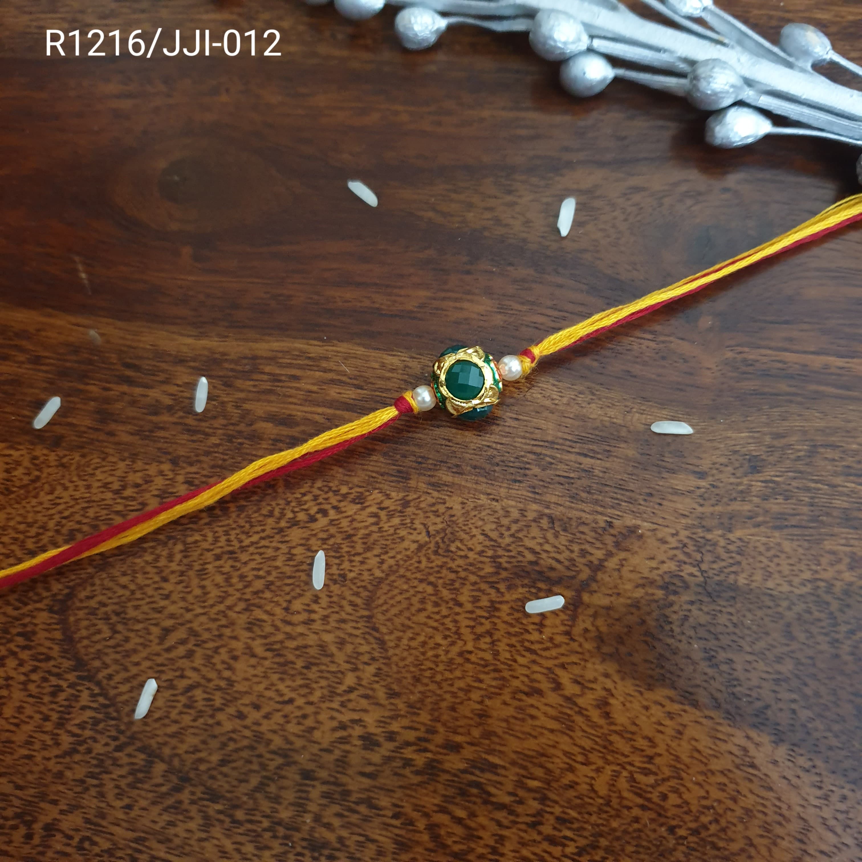 Emerald Green Stone Jadau Rakhi