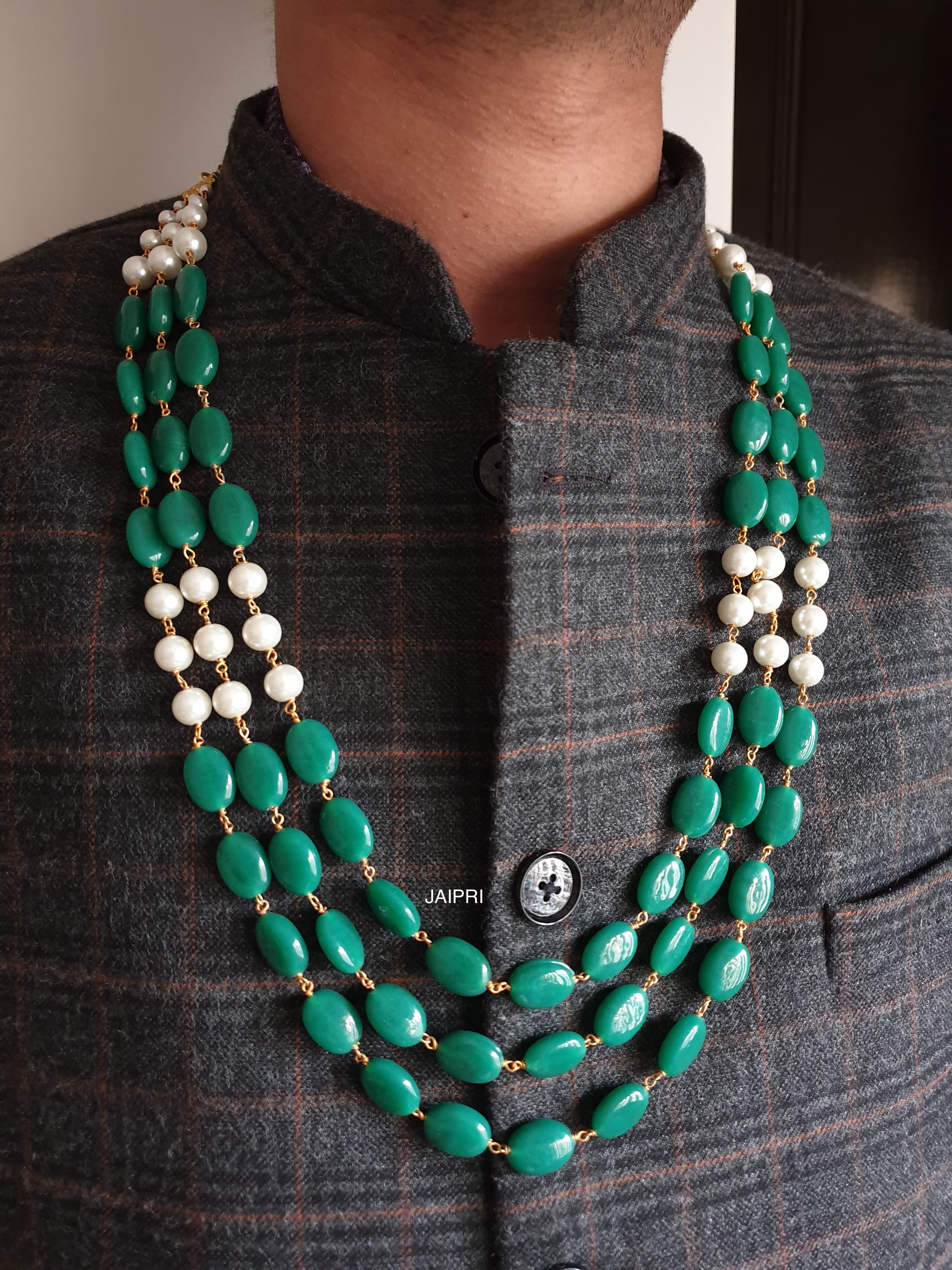 Green Stone With Pearl Groom Necklace