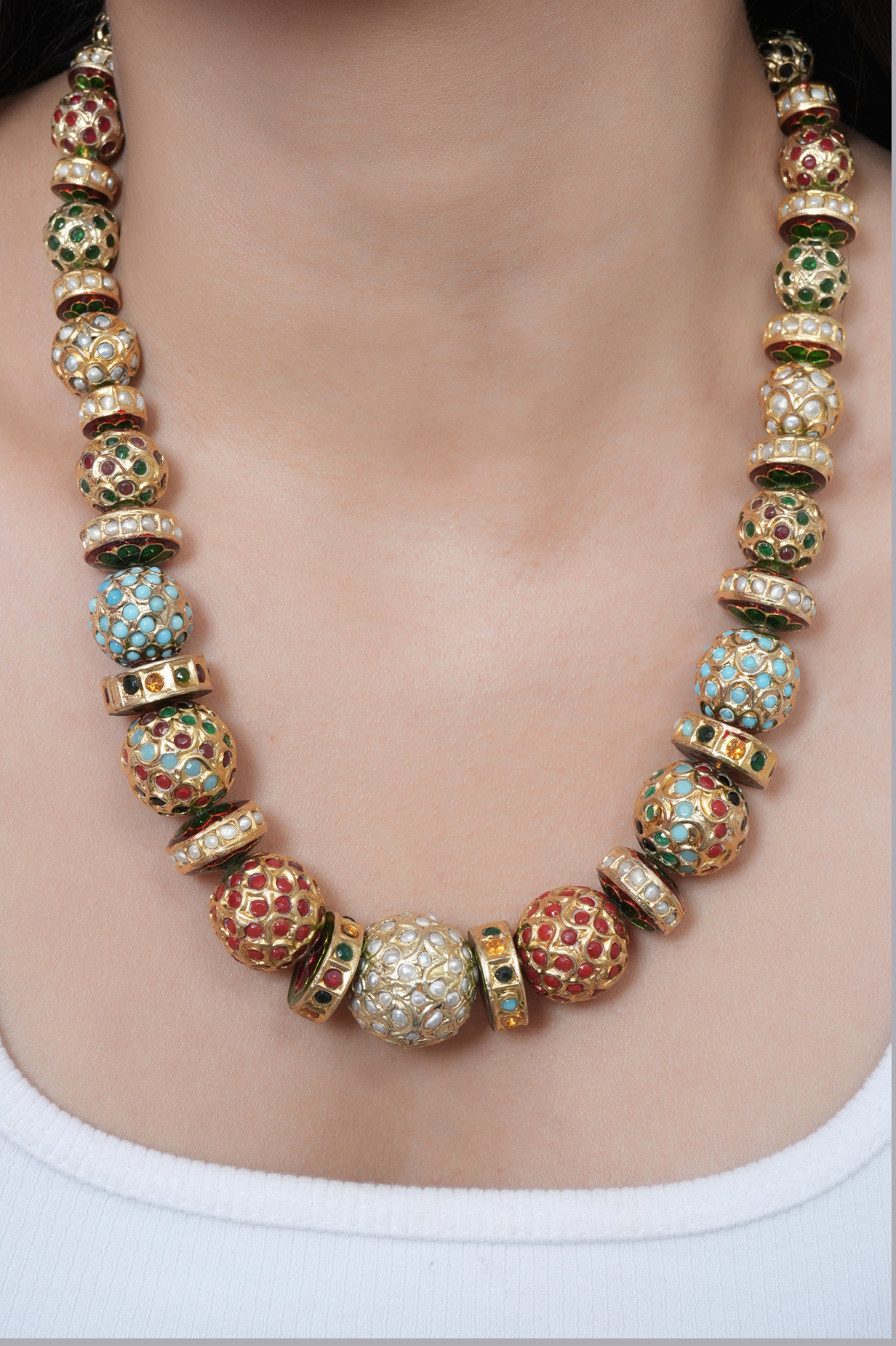 Multicolor Traditional Jadau Disc Bead Necklace