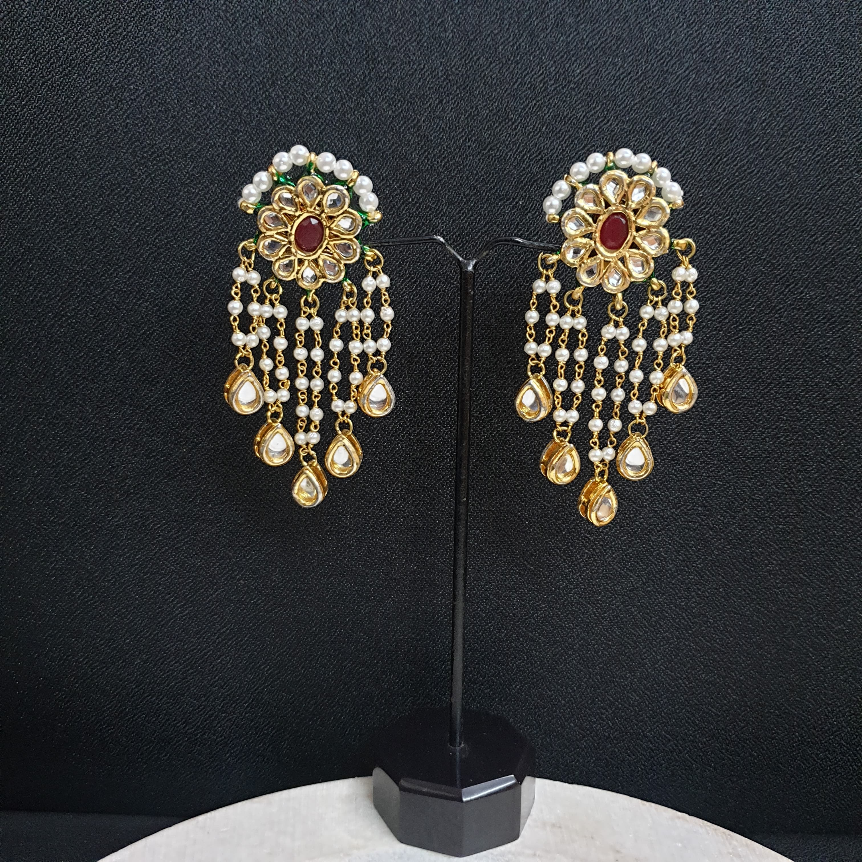 Pearl Beaded Drop Kundan Earrings