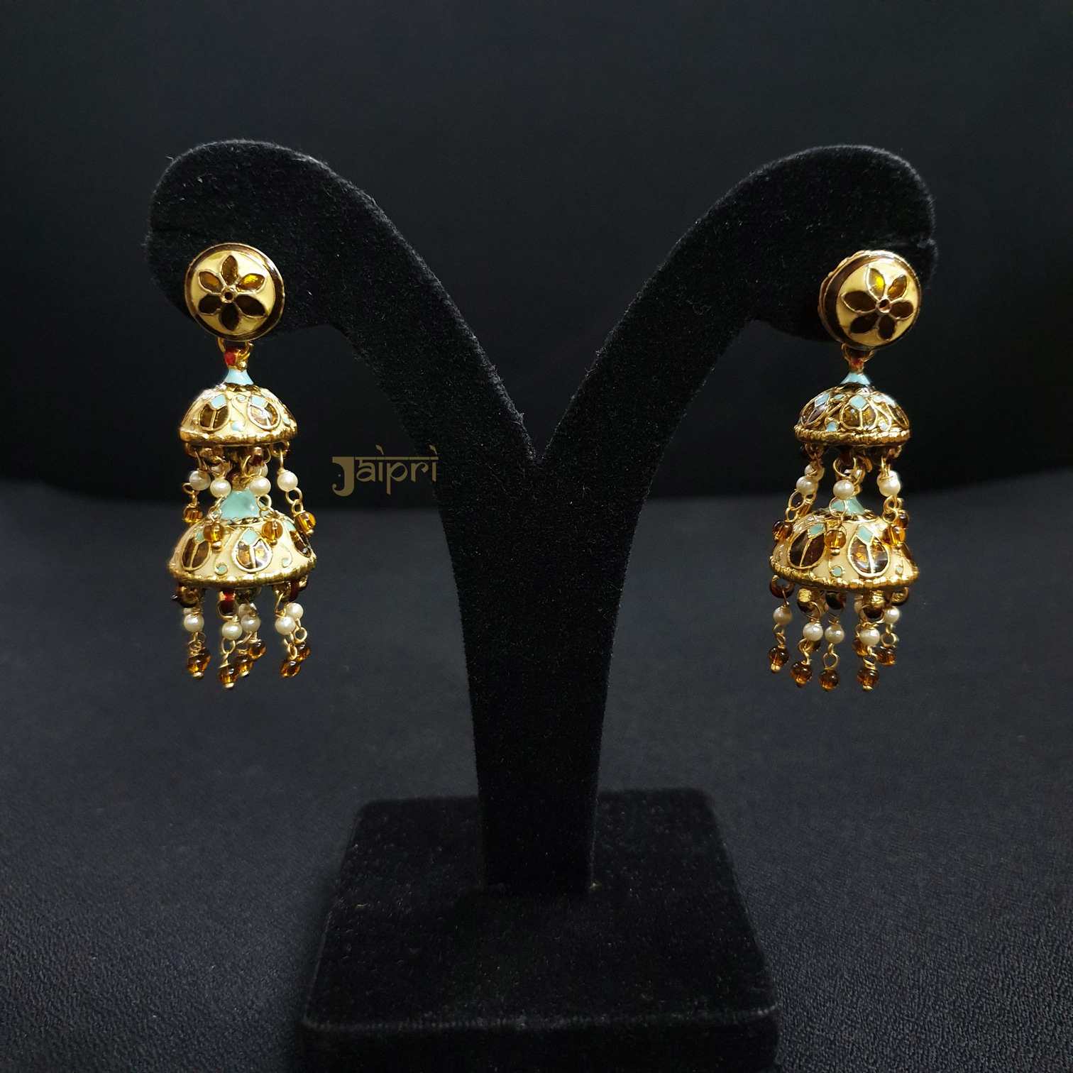 Brown Meenakari Jhumki Layered Earrings
