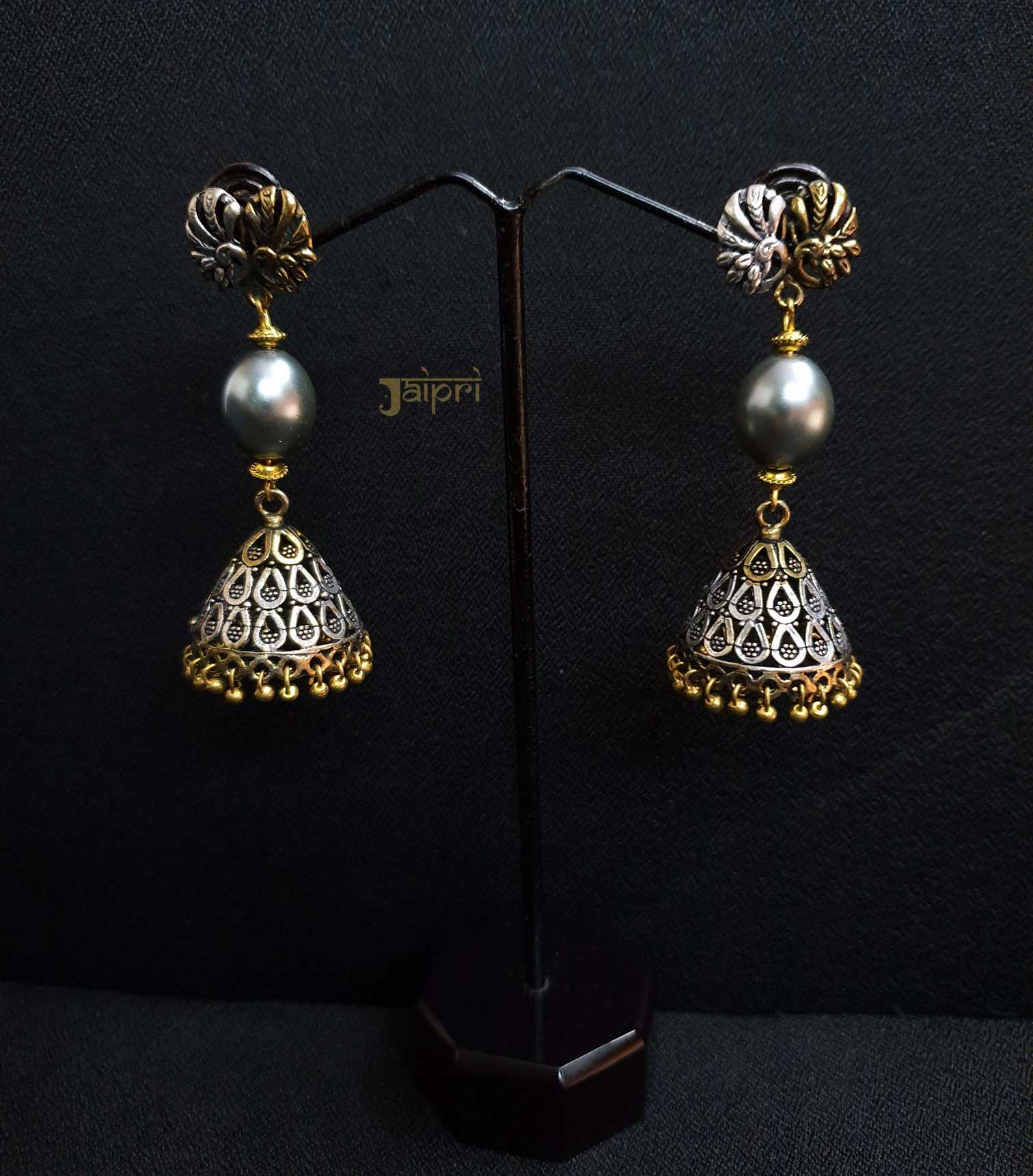 Peacock Design, Dual Tone Stud Jhumki