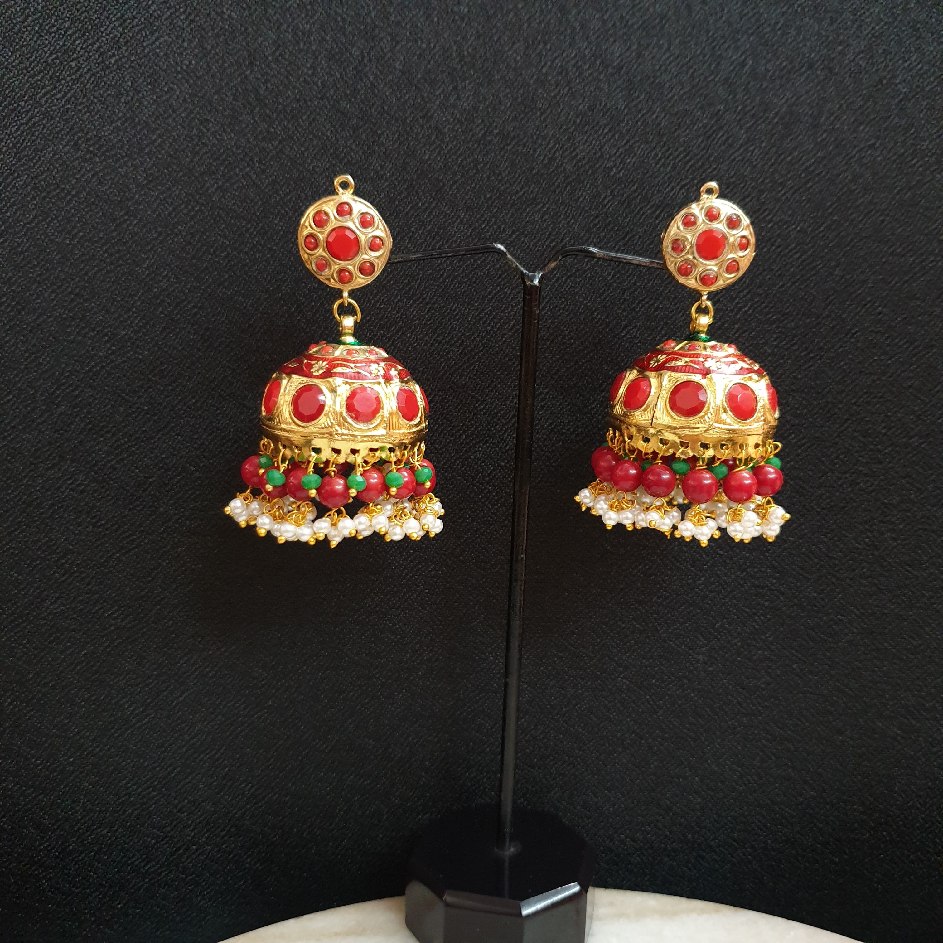 Coral Stone Jadau Jhumki Earrings