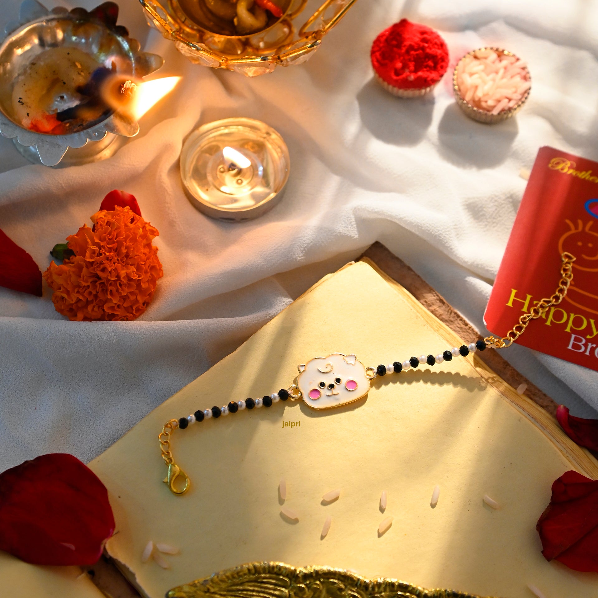 White Bear Nazariya Rakhi For Kids