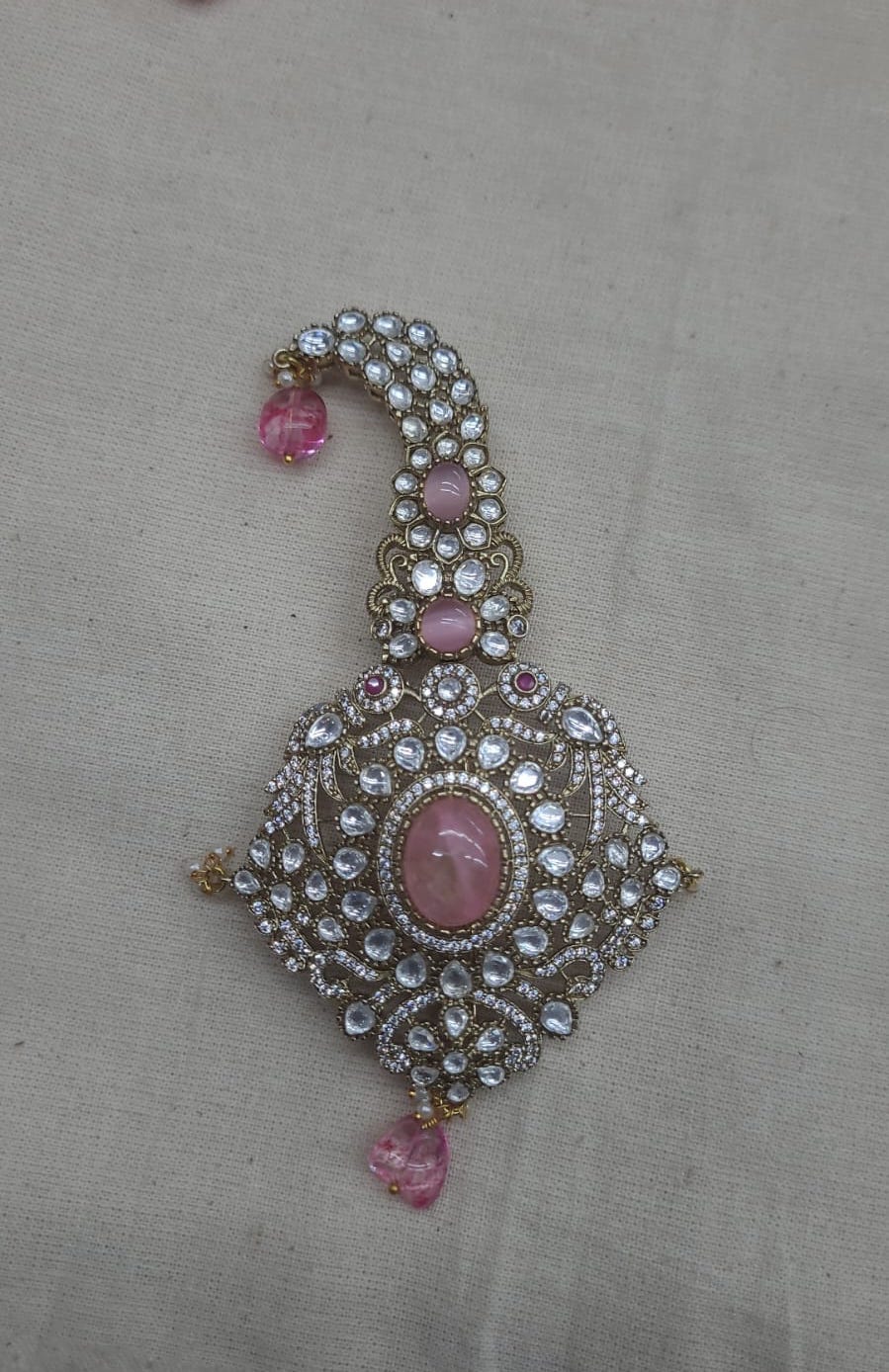 Pink Stone Inspired Kundan Polki Premium Kilangi For Wedding