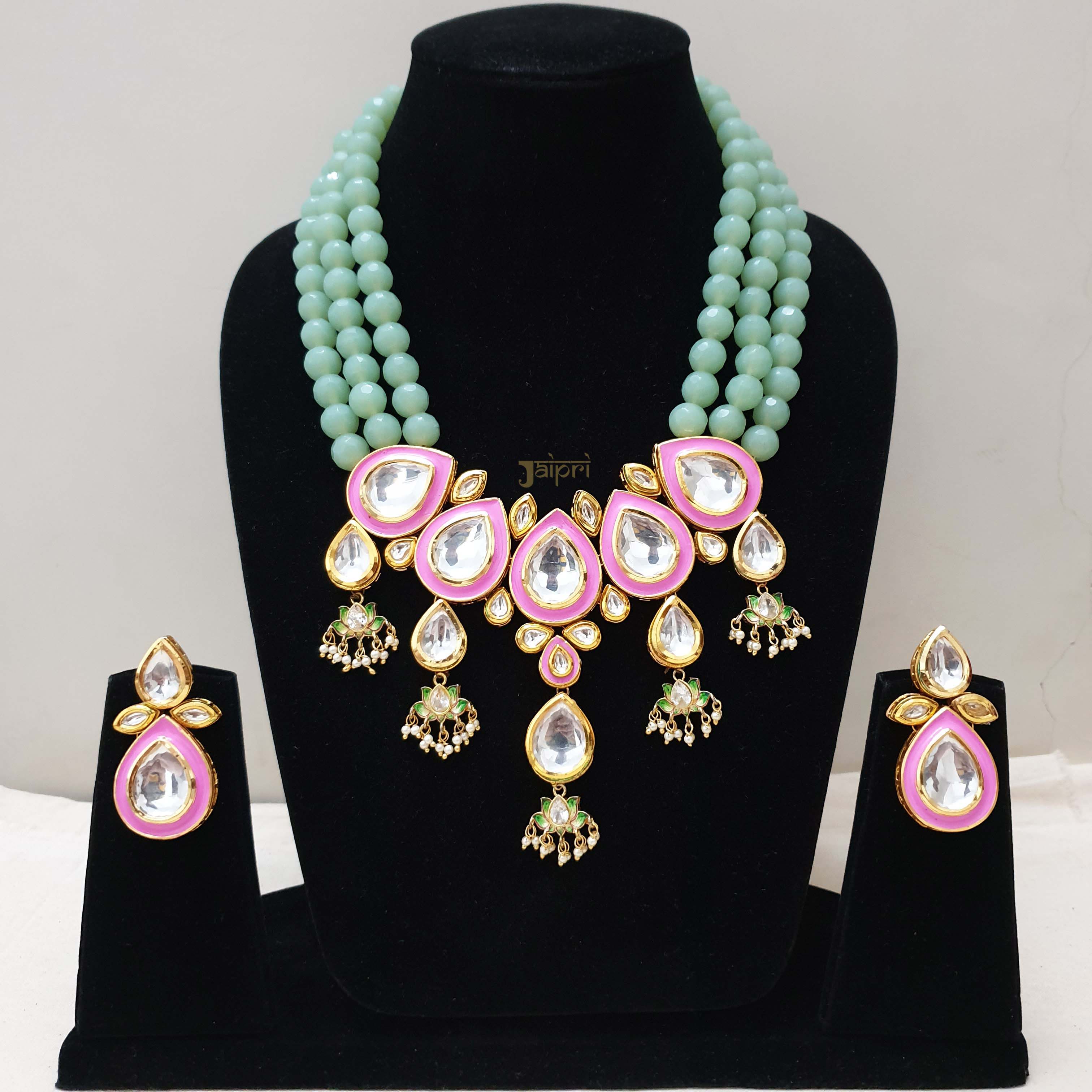 Kundan Meenakari Stone Necklace With Earrings