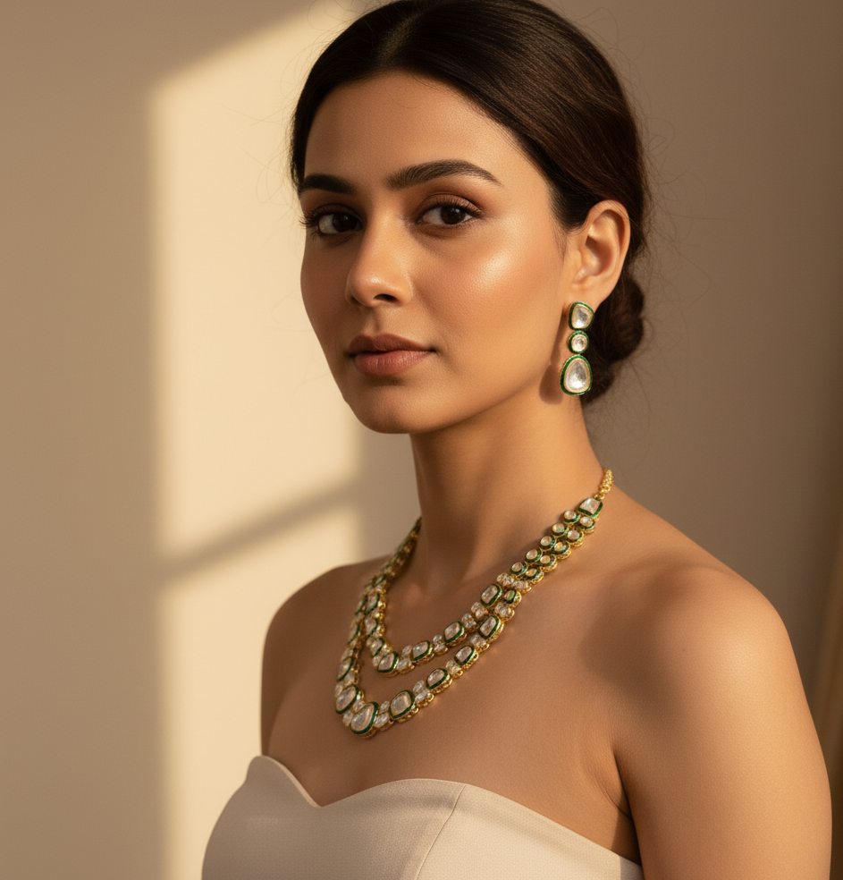 Premium Kundan Polki Necklace Set