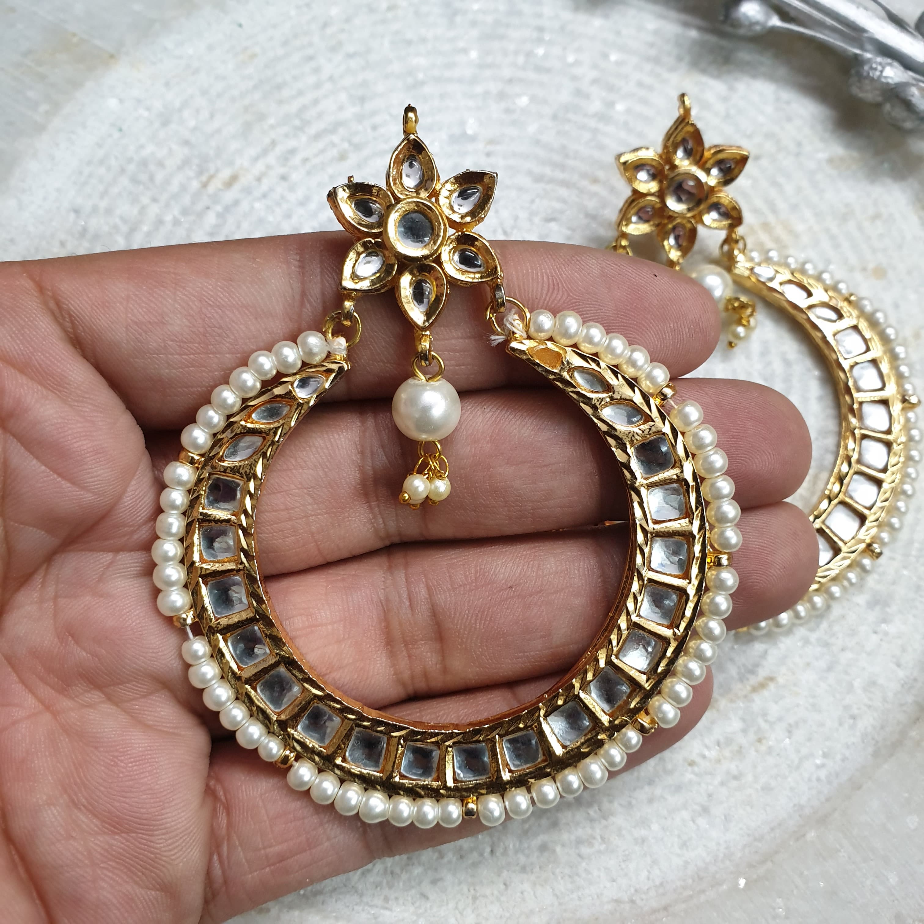 Round Kundan Chandbali Earrings