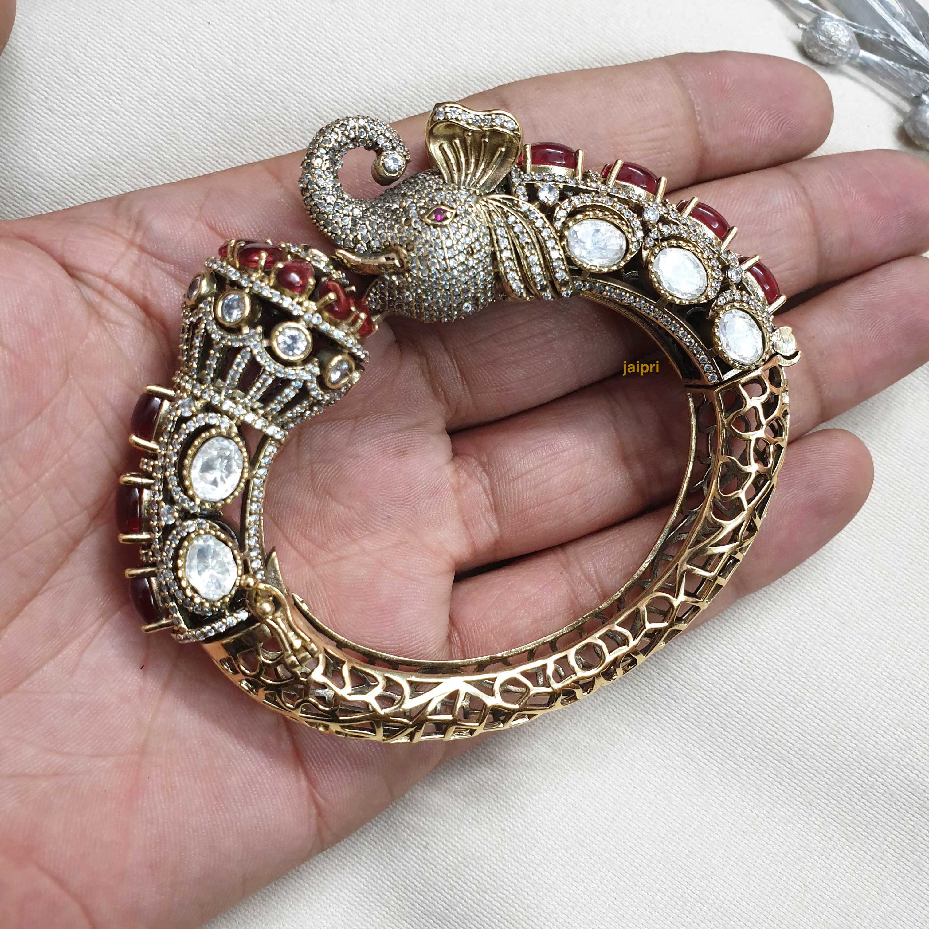 Ruby Red AD Stone Kundan Elephant Bangle