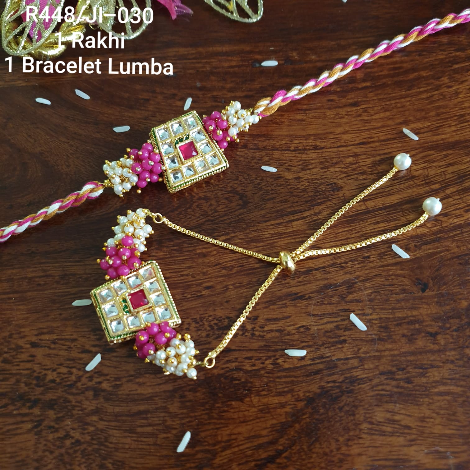Pink Beaded Kundan Bhaiya Bhabhi Rakhi
