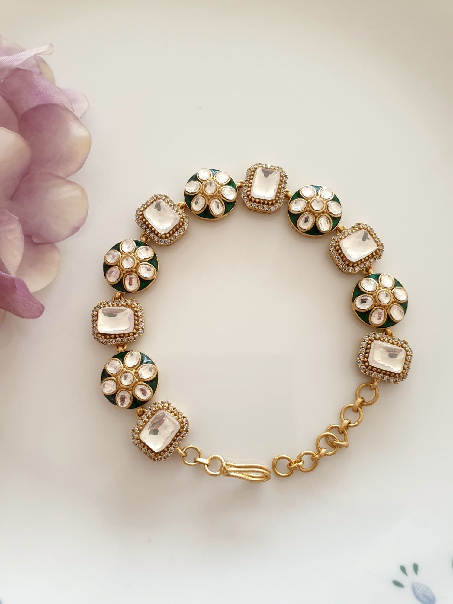 Floral Kundan Polki Stone Adjustable Bracelet