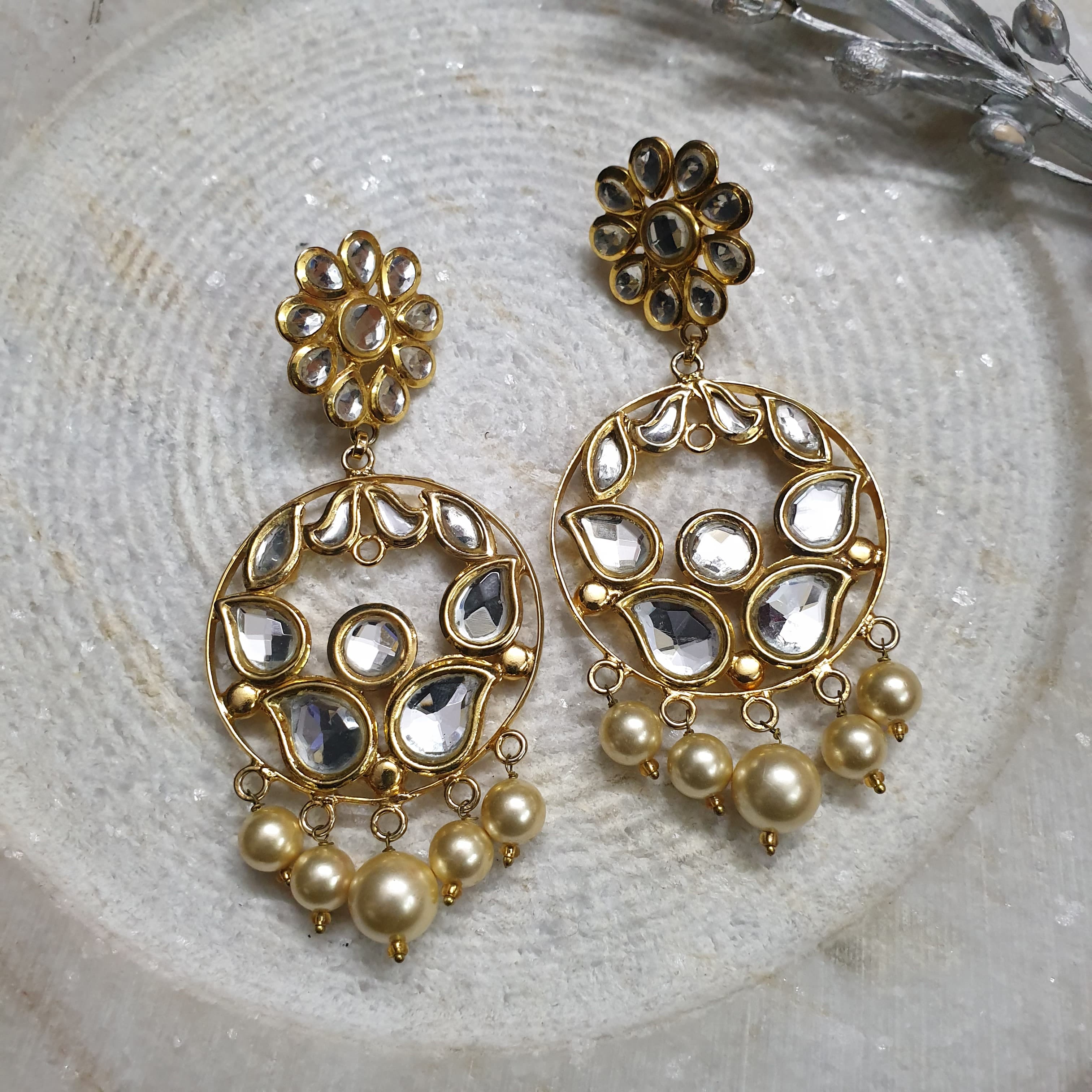 22k Gold Plated Kundan Chaandbali Earrings