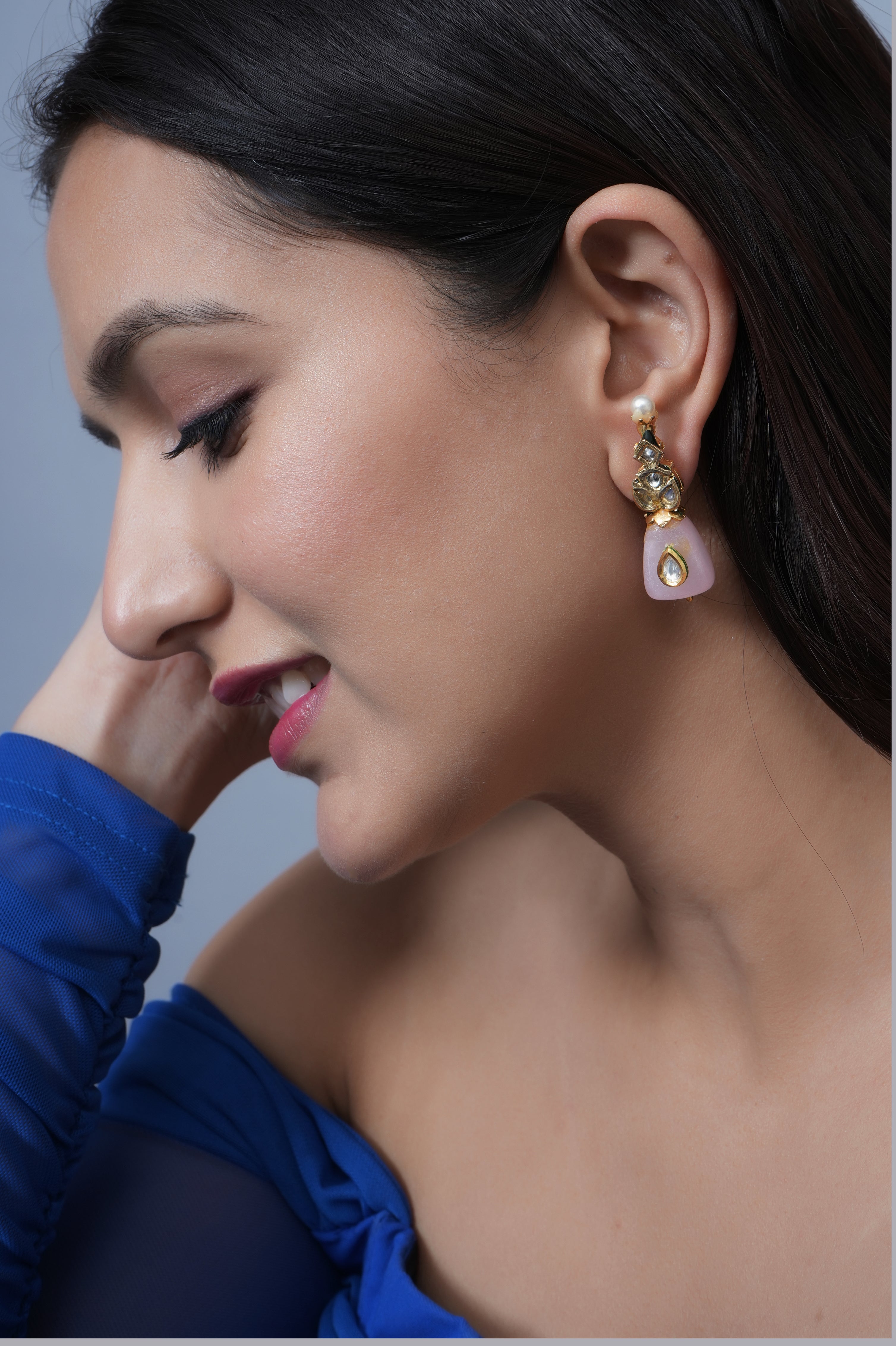 Pink Stone Kundan Small Earrings