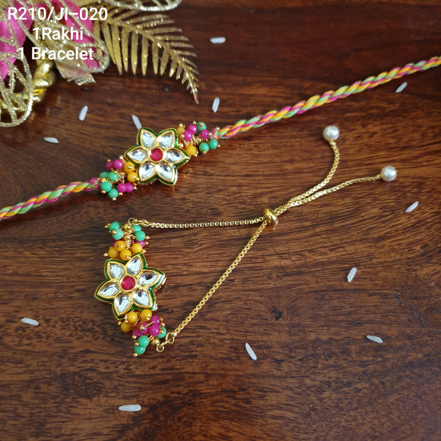 Floral Kundan Rakhi For Bhaiya Bhabhi For Rakshabandhan