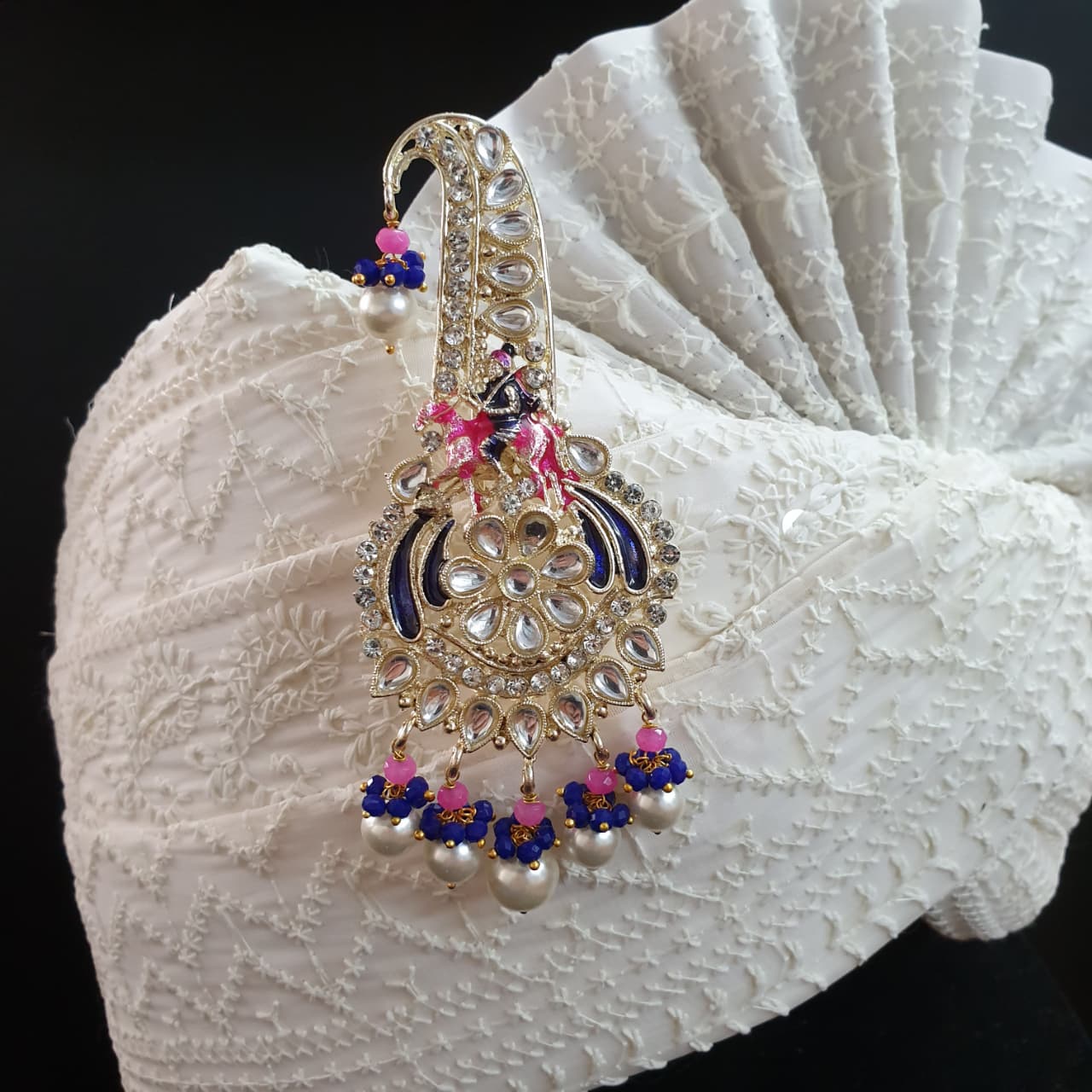 Blue Pink Stone Kundan Horse Kilangi For Wedding