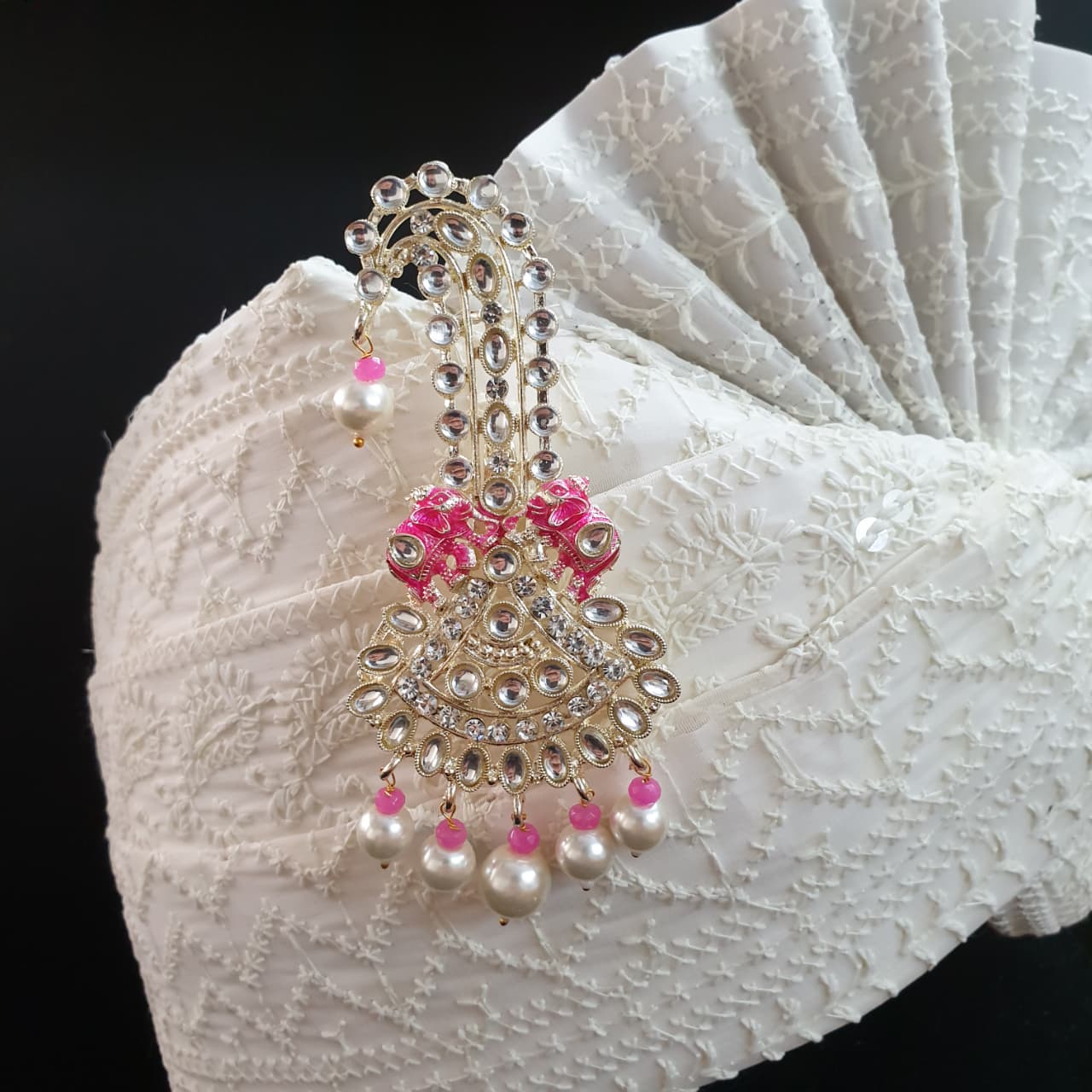 Pink Pearl Kundan Elephant Kilangi For Wedding