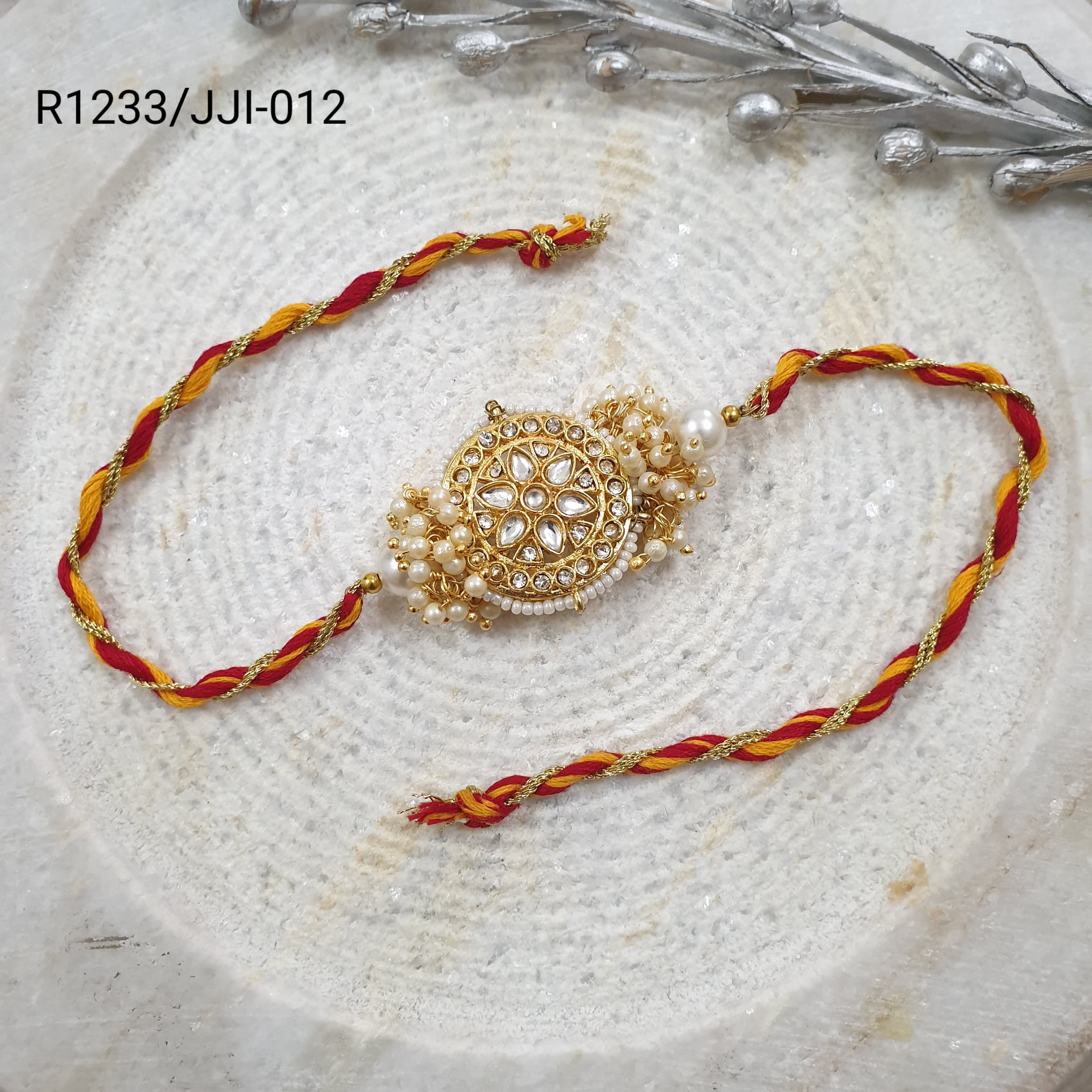 Kundan Pearl Beaded Designer Rakhi
