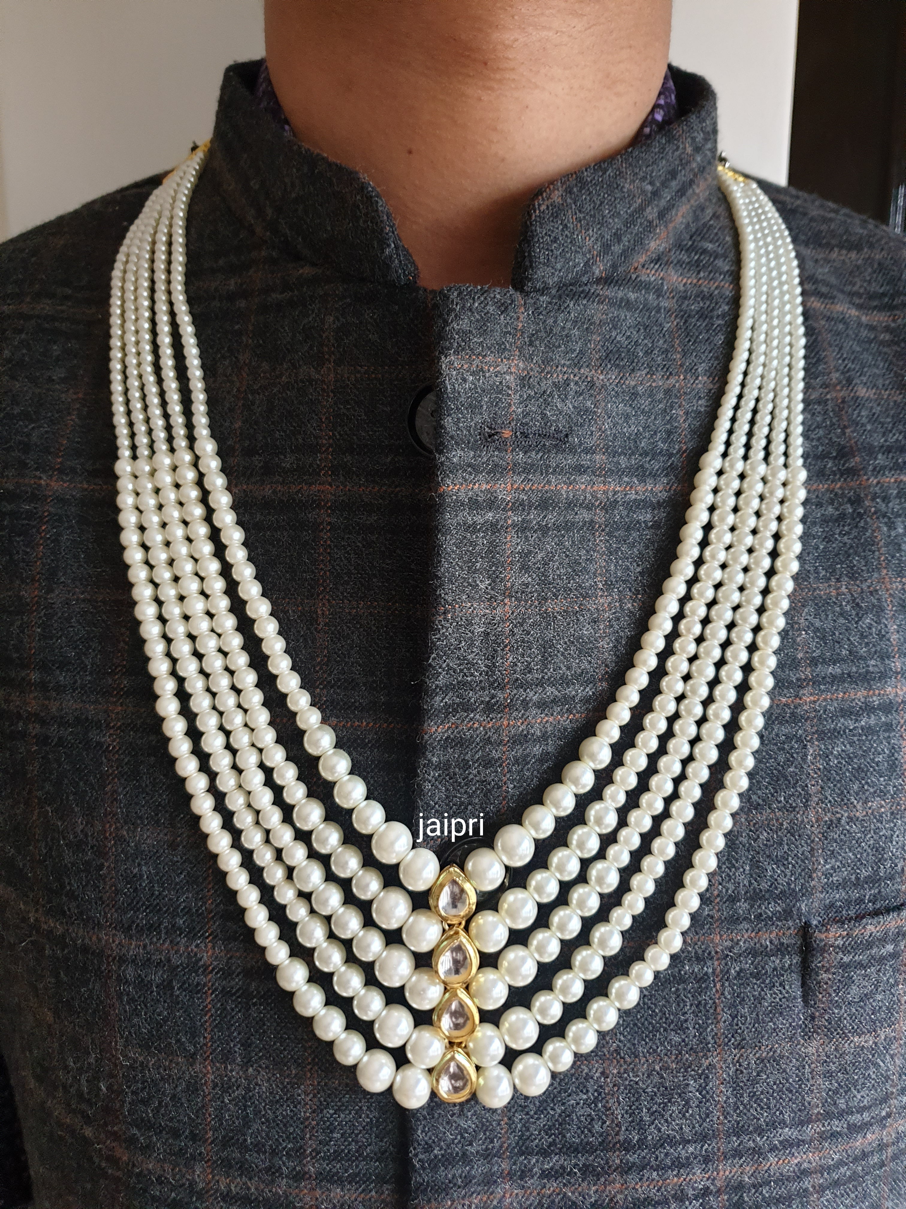 Pearl Layered Kundan Groom Jewellery For Wedding