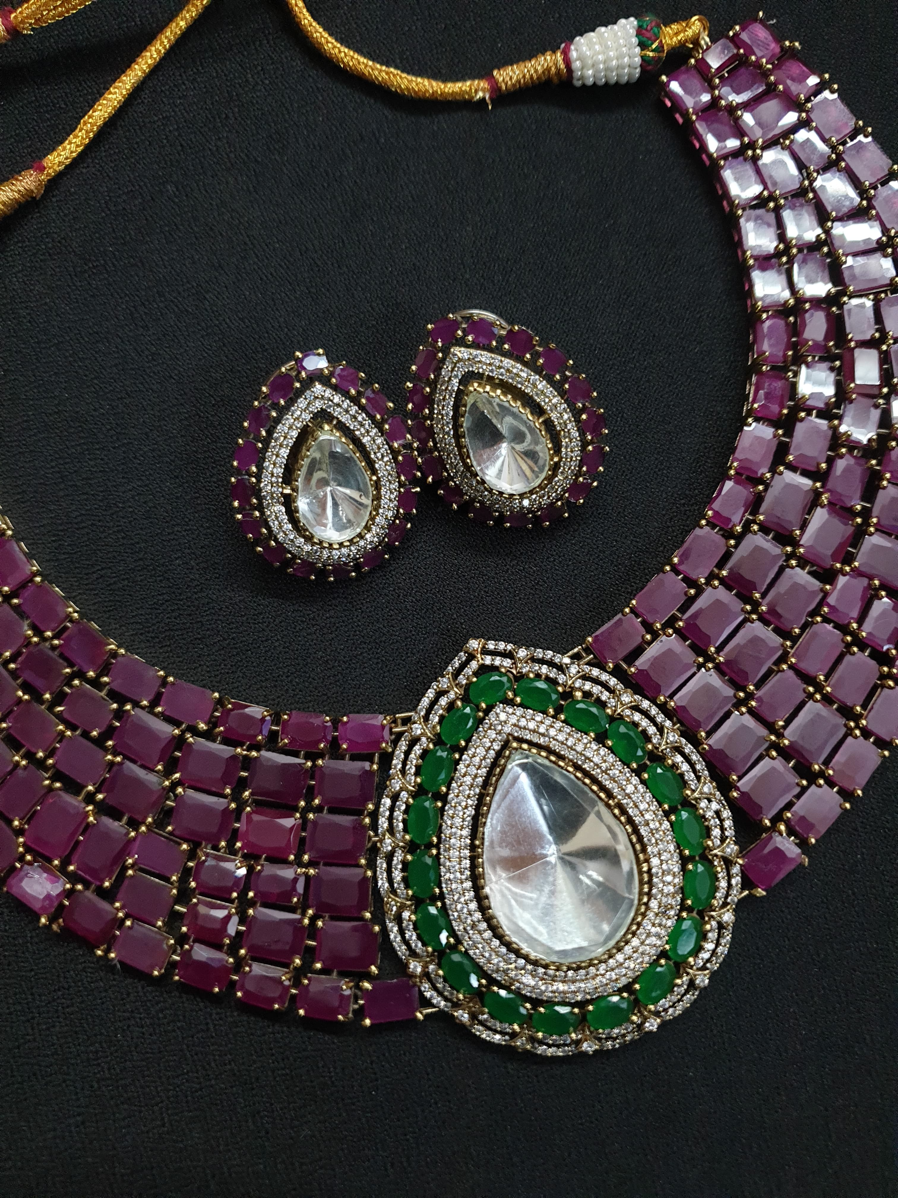 Ruby Red Stone Designer Bollywood Inspired Necklace Set