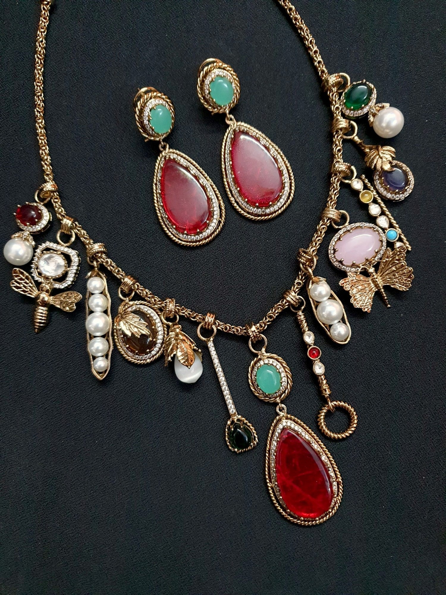 Ruby Red Stone Kundan Sabyasachi Inspired Necklace Set