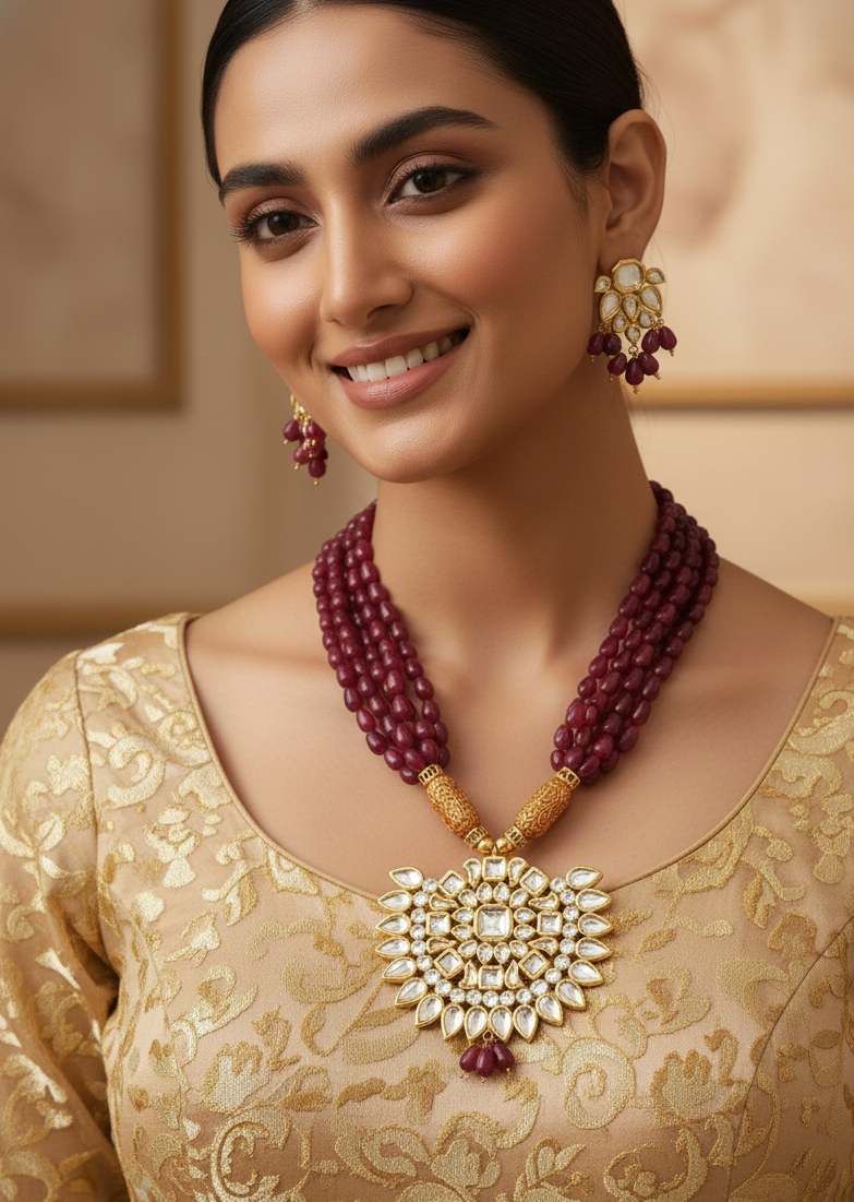 22k Gold Plated Kundan Pendant Set