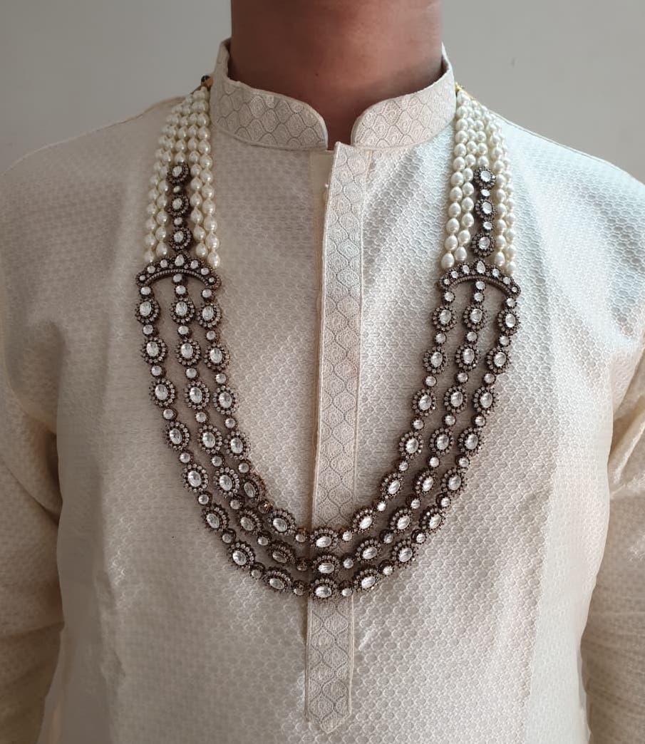 Premium Kundan Polki Pearl Beaded Groom Necklace