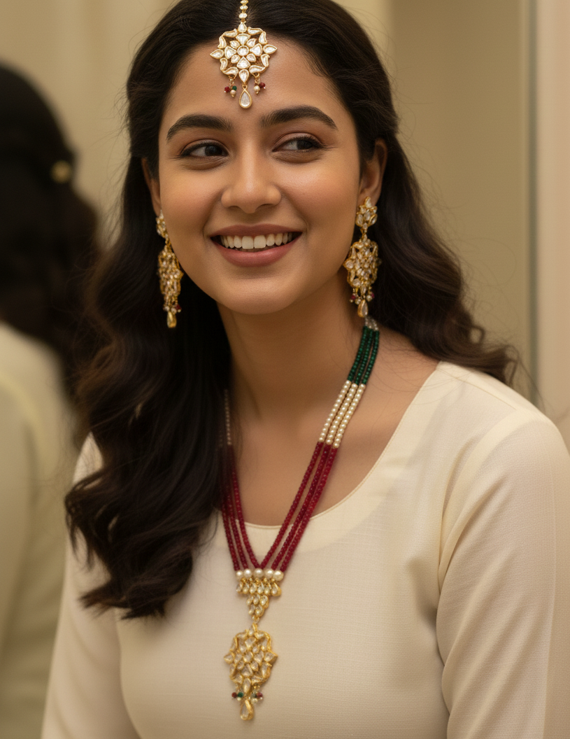 22k Gold Plated Kundan Set With Earrings and Maang Tikka