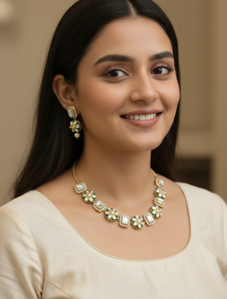 Floral Polki Meenakari Necklace
