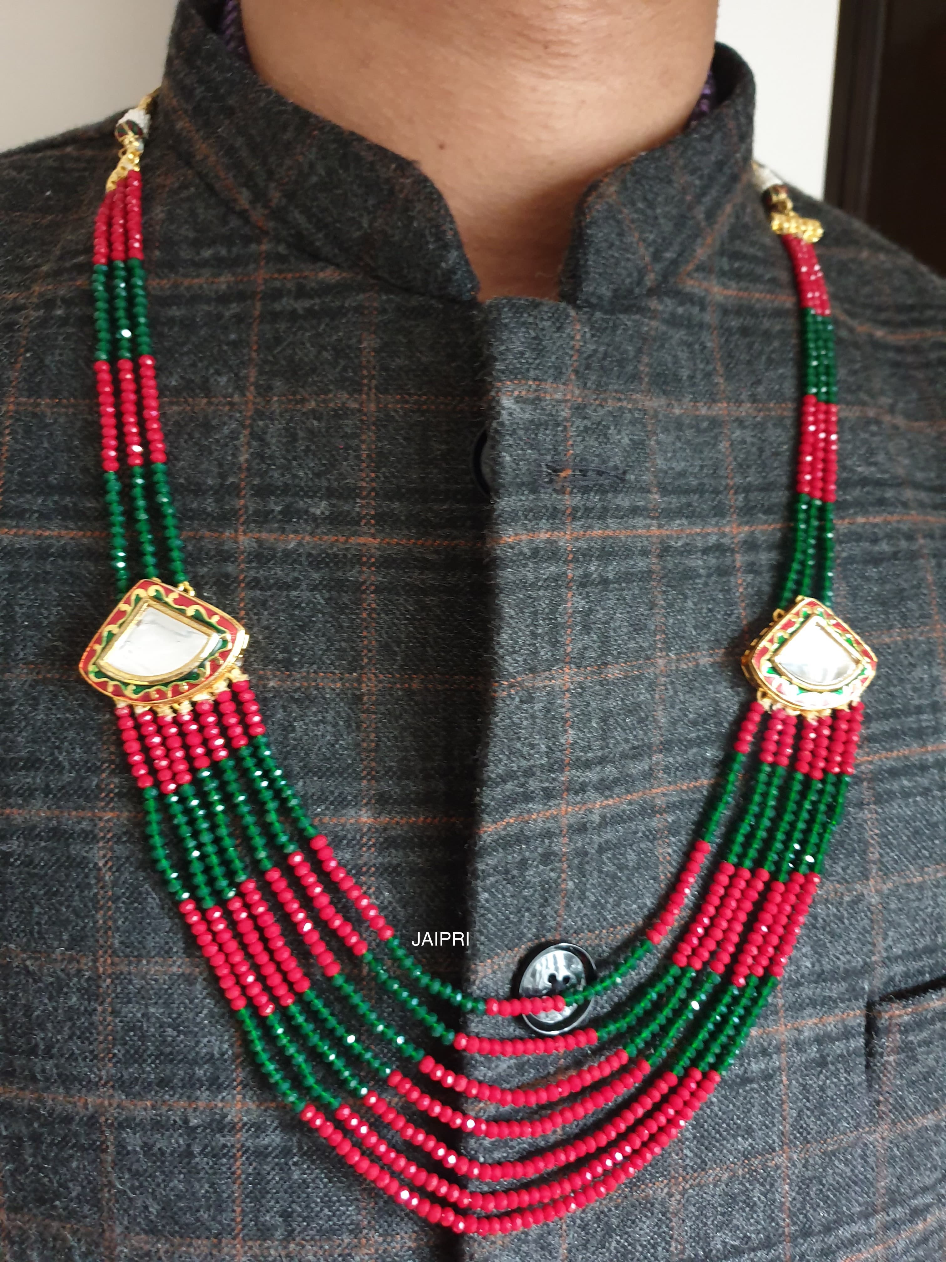 Kundan Meenakari Brooch Necklace For Groom