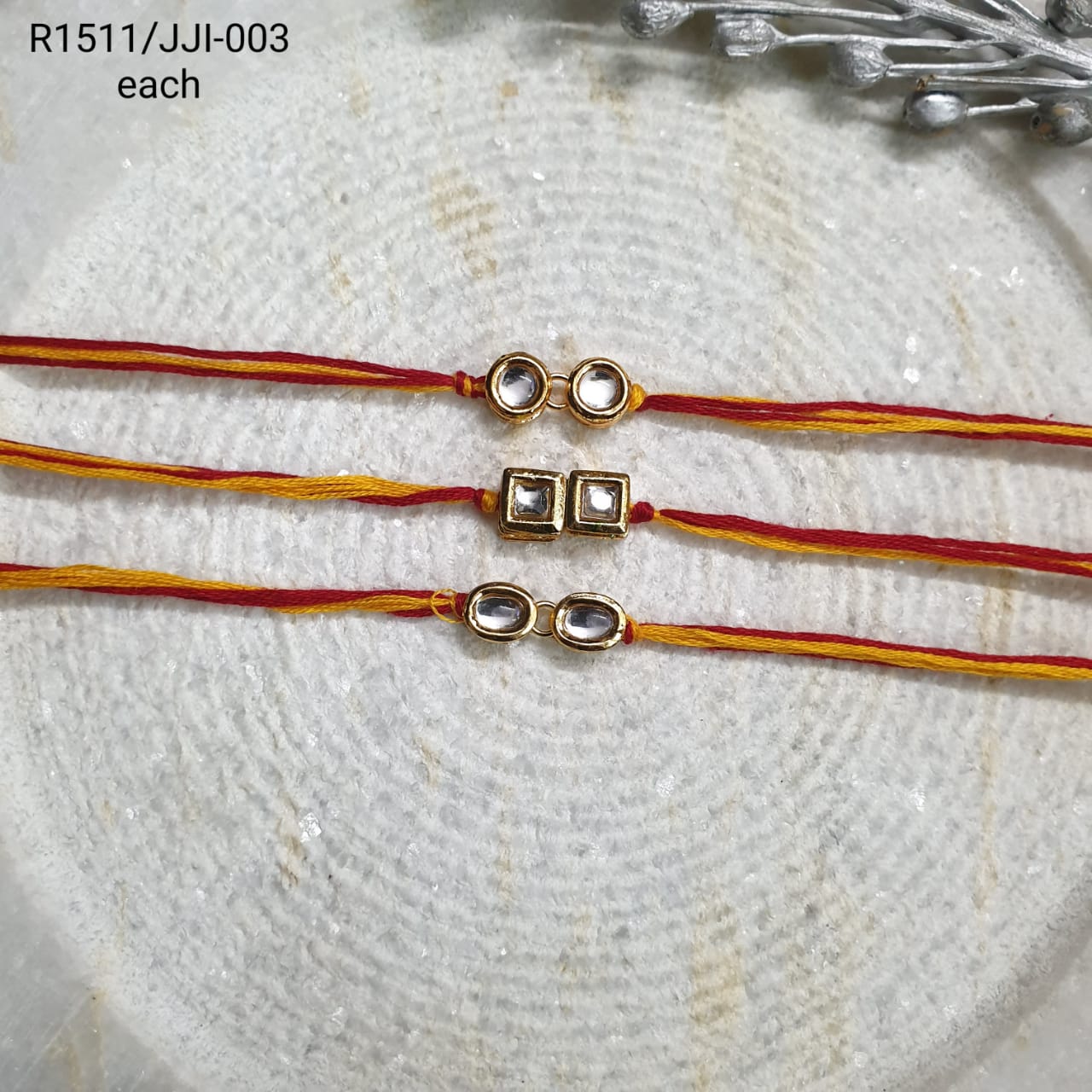 Kundan Two Stone Rakhi For Bhaiya Bhabhi (Pack Of Three)