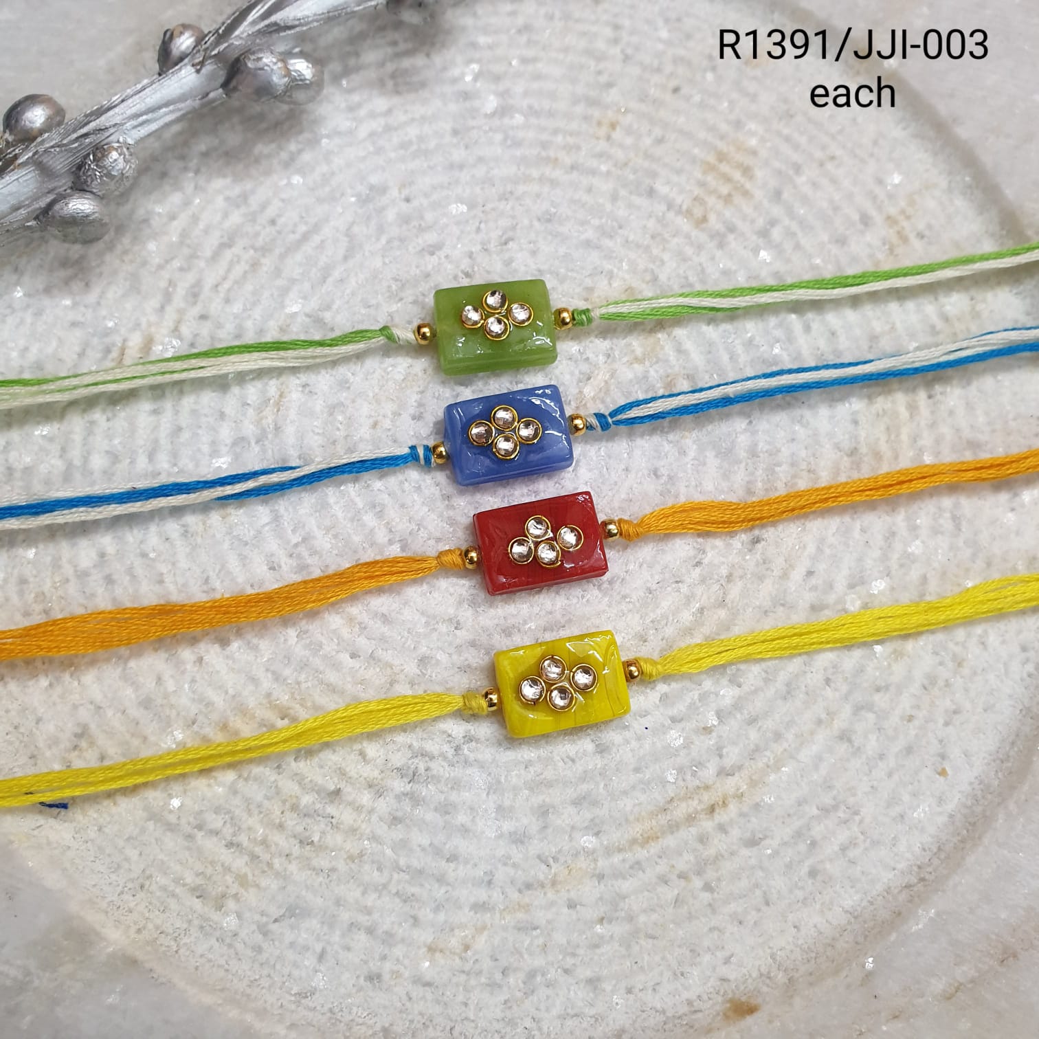 Kundan Ractangle Stone Rakhi (Pack of Four)