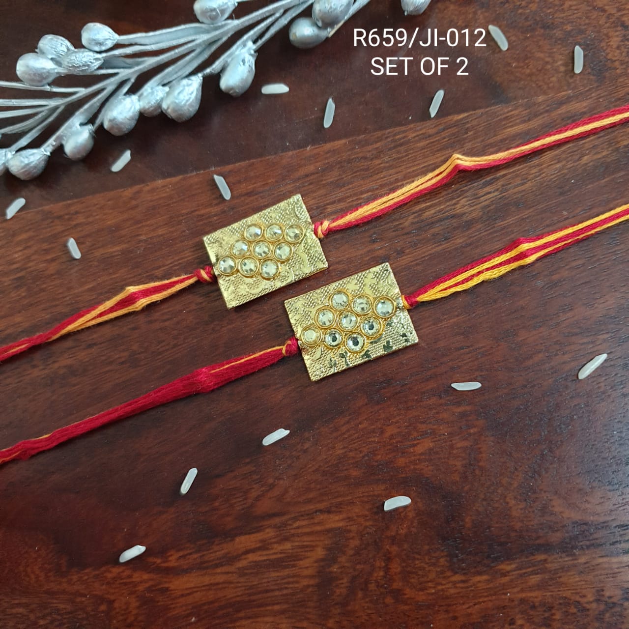 Gold Tone Kundan Stone Rakhi For Rakshabandhan (Pack Of Two)