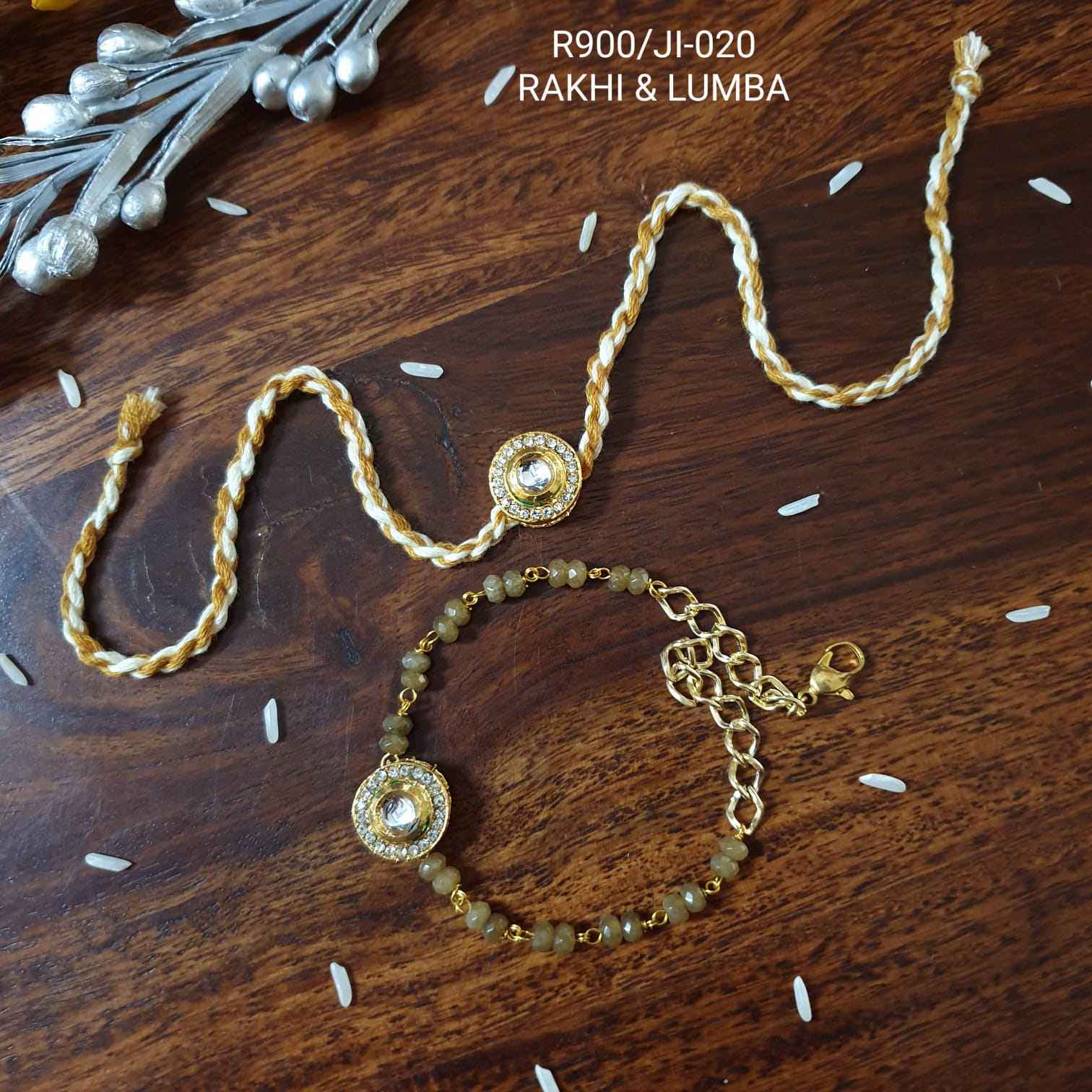 Beige AD Rakhi For Bhaiya Bhabhi