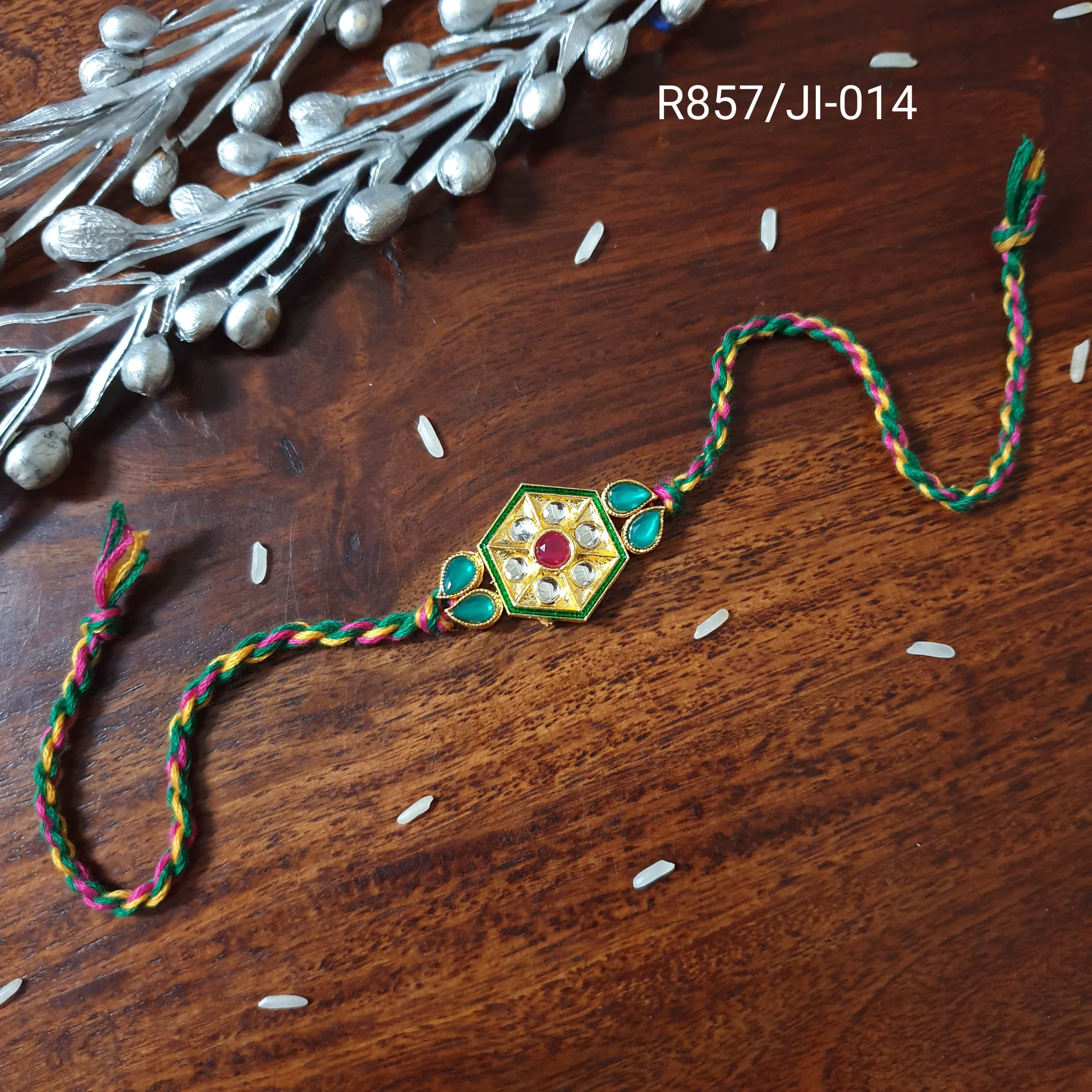 Kundan Green Stone Rakhi