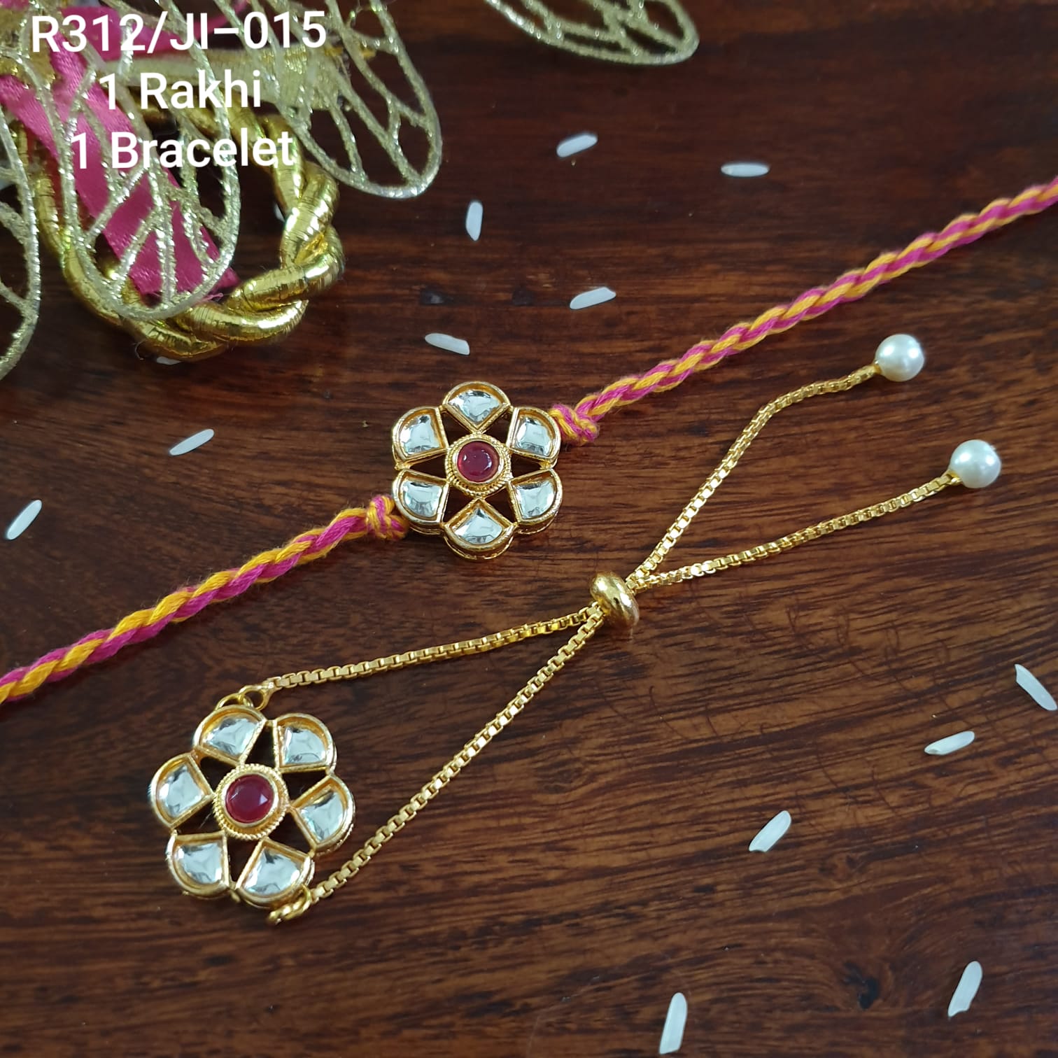 Flower Kundan Rakhi For Bhaiya Bhabhi