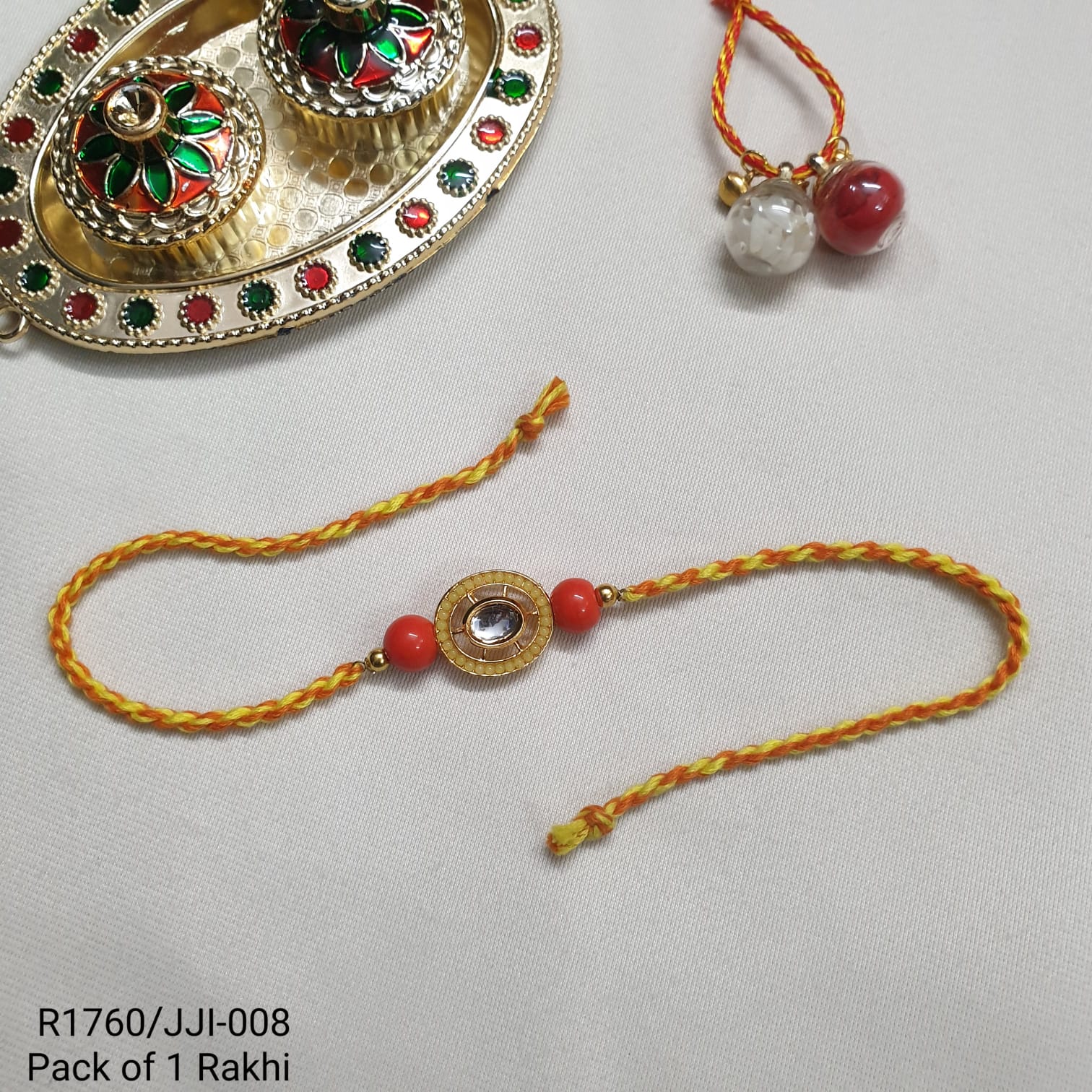Kundan Yellow Bead Rakhi For Brother