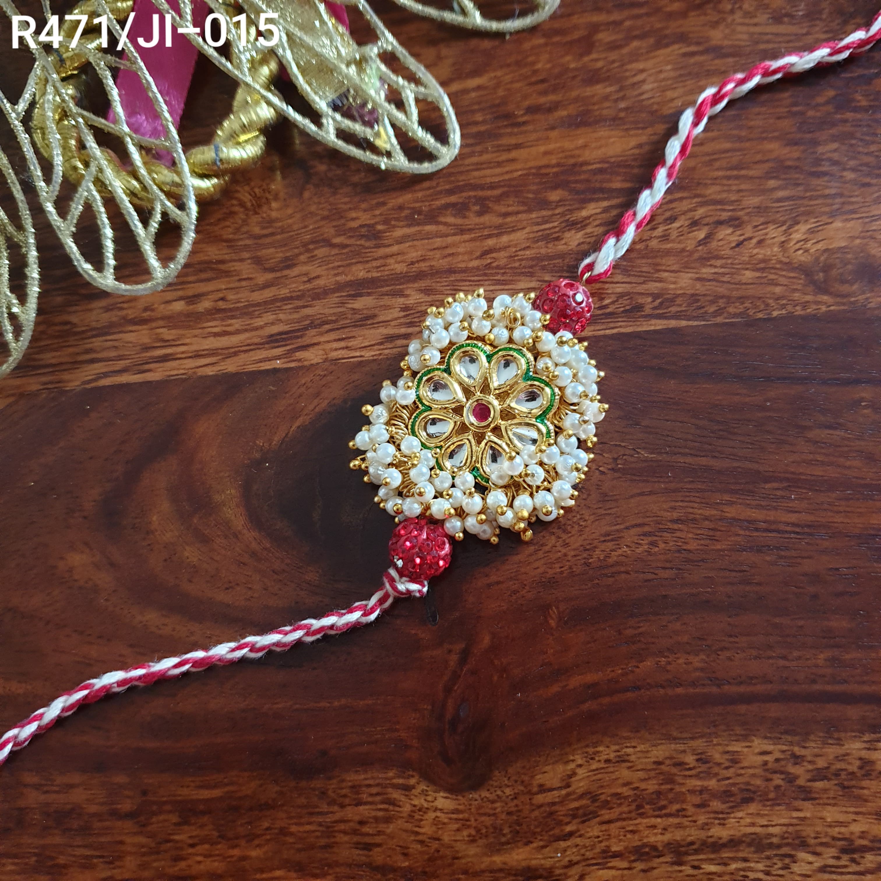Kundan Pearl Beaded Rakhi