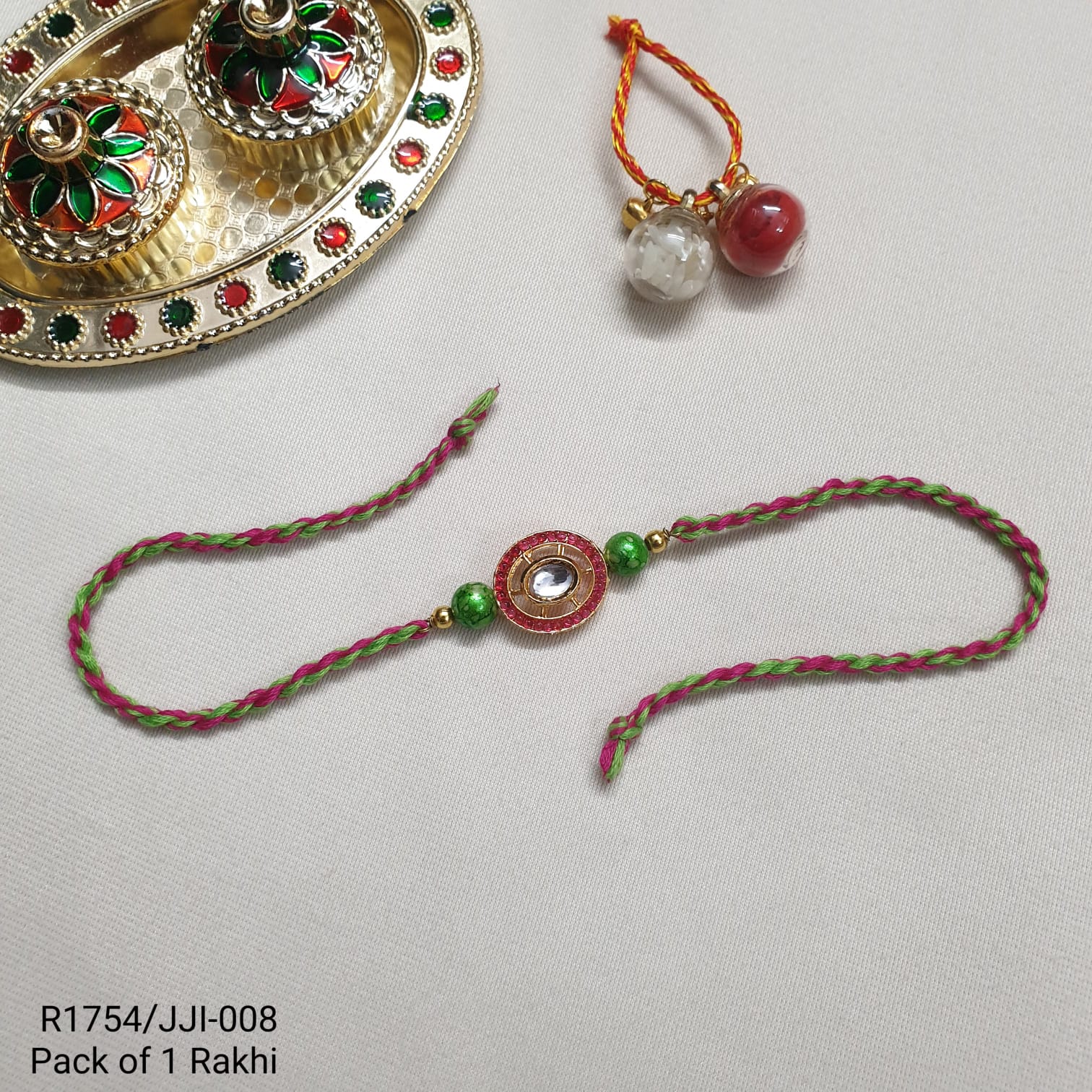 Kundan Red Beaded Rakhi For Brother