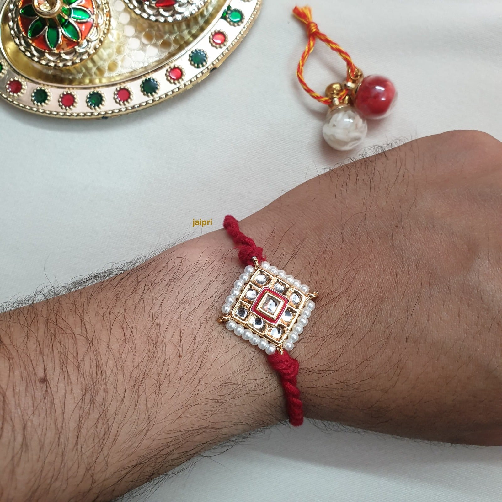 Kundan Red Stone Rakhi