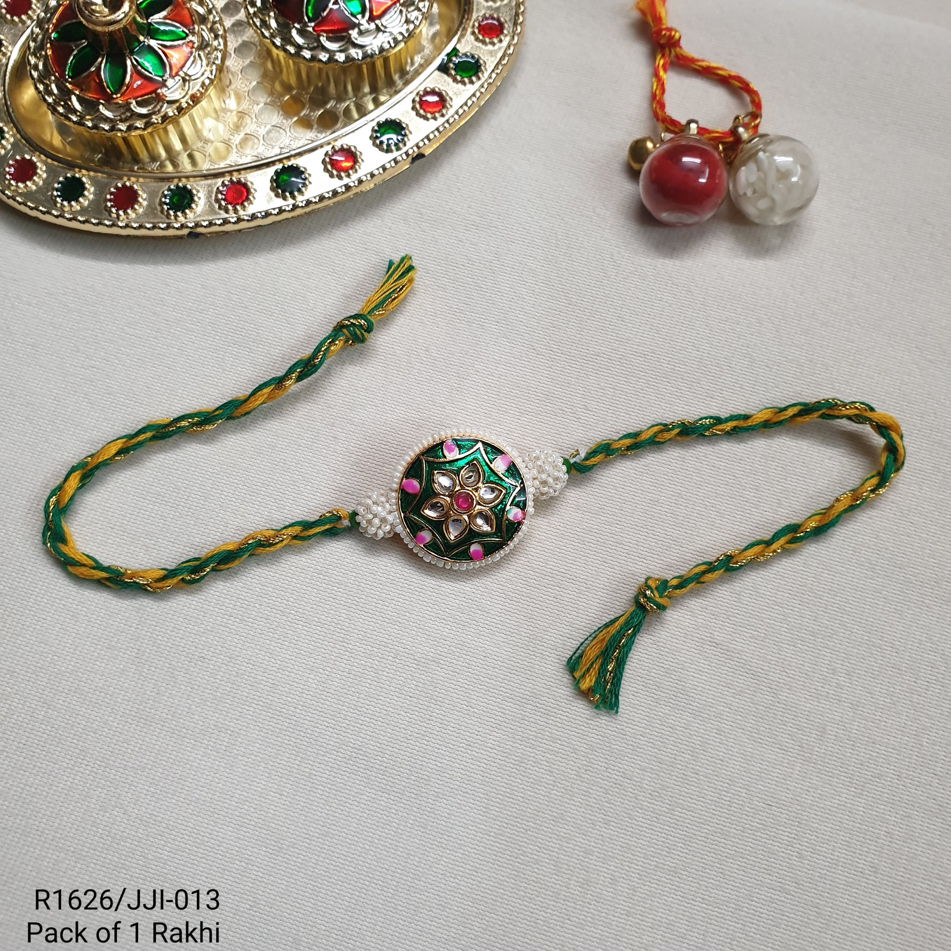 Green Kundan Meenakari Premium Rakhi