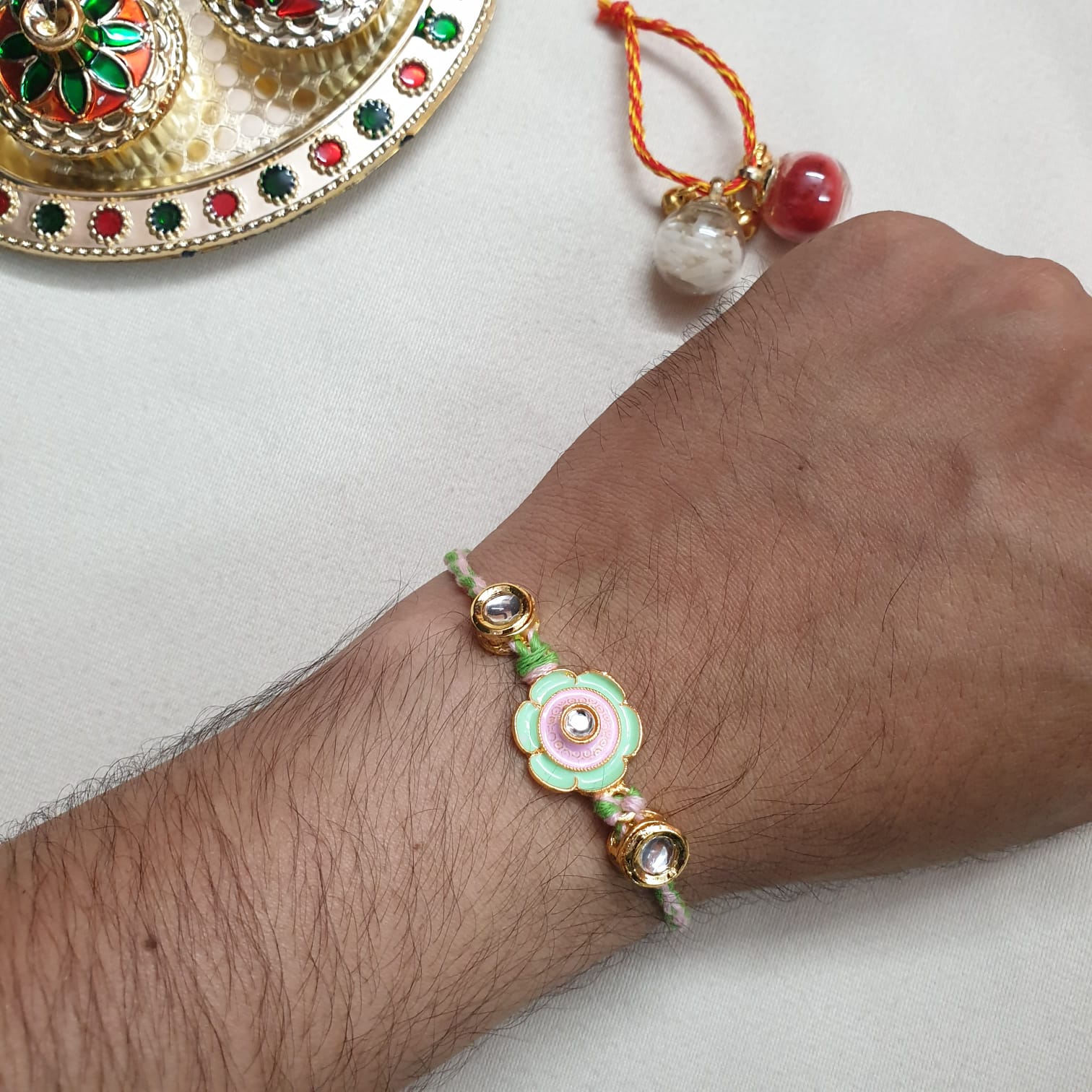 Floral Kundan Meenakari Rakhi
