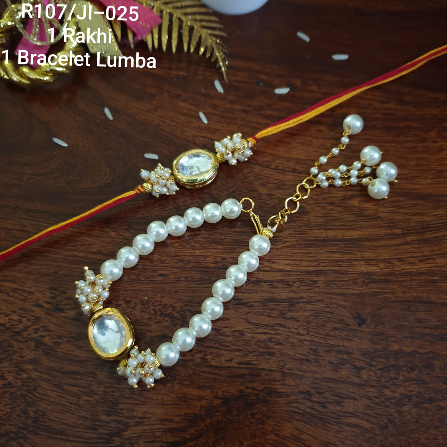 Kundan Pearl Bhaiya Bhabhi Rakhi Set