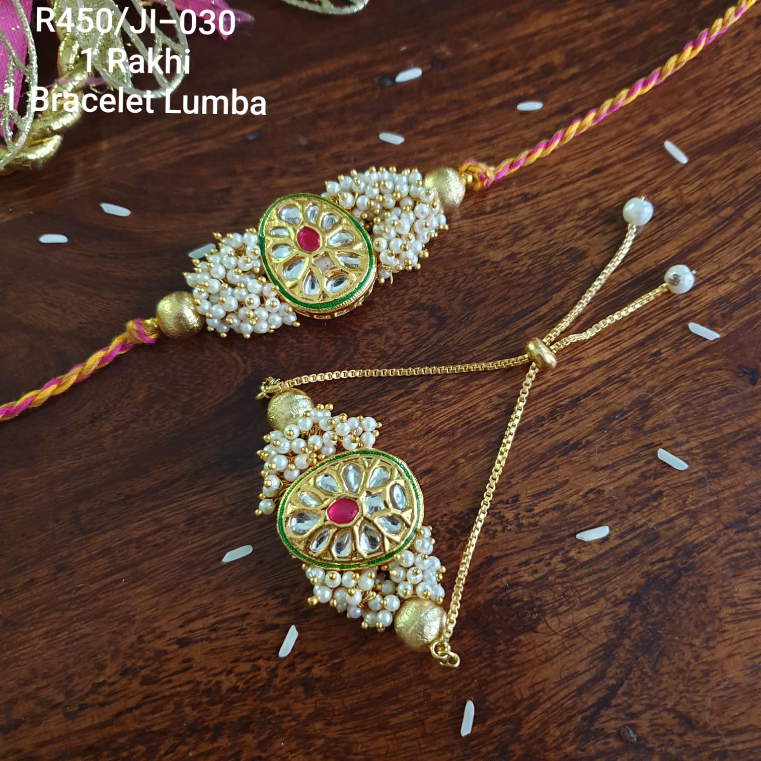 Kundan Pearl Bead Bhaiya Bhabhi Rakhi Set